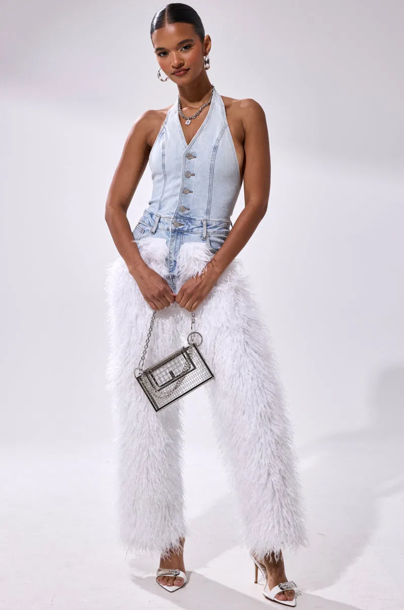 BADDIES ONLY DENIM FUR JUMPSUIT sold by AKIRA product image thumbnail 2