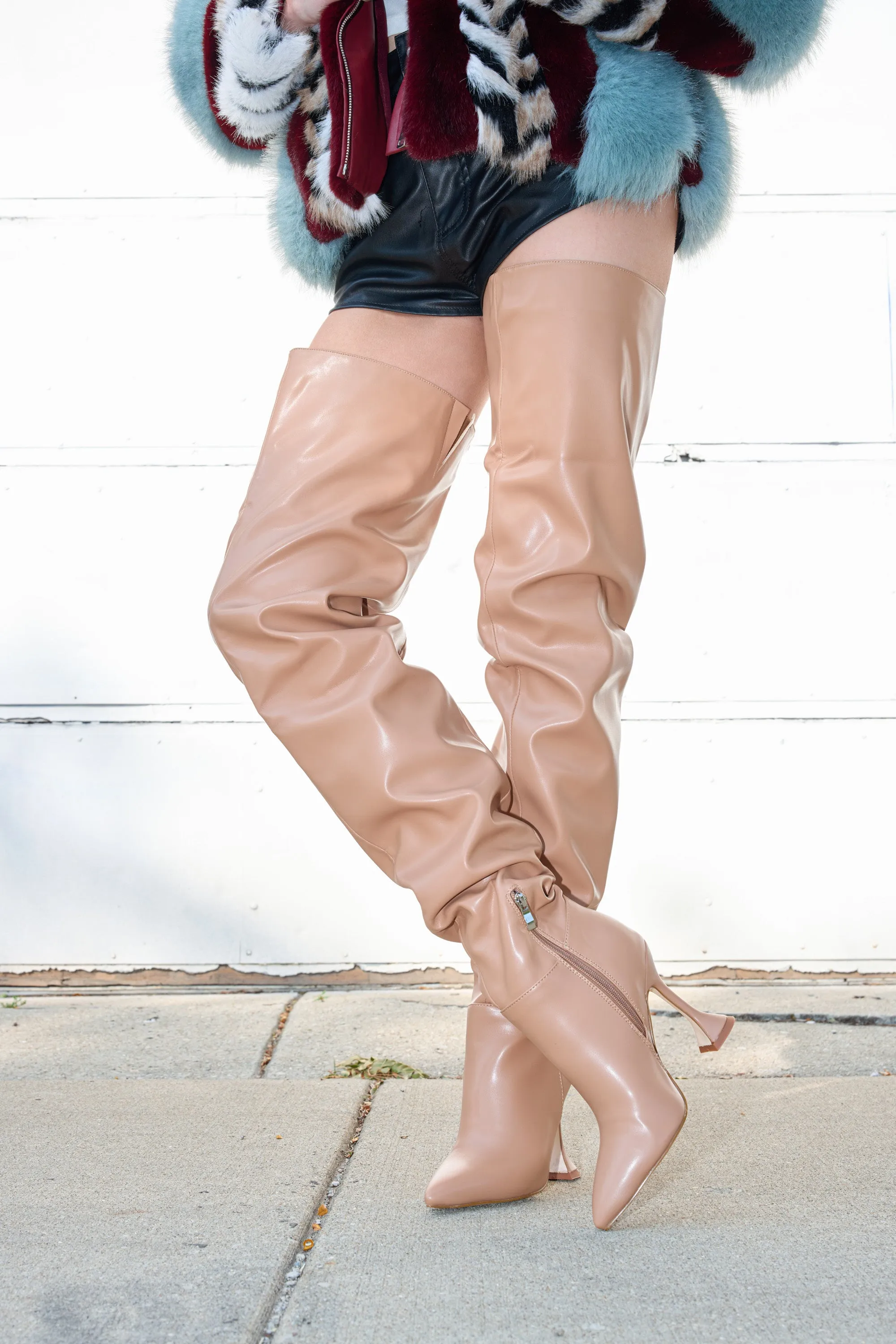 AZALEA WANG STEPHAN BEIGE PU FLARED HEEL RUCHED BOOT sold by AKIRA product image thumbnail 3