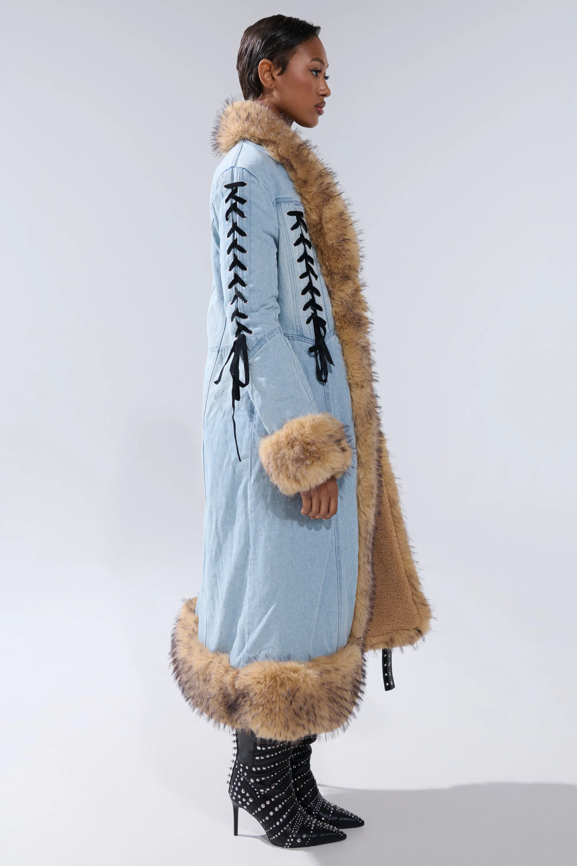 ERYKAH FUR TRIM DENIM TRENCH sold by AKIRA product image thumbnail 4