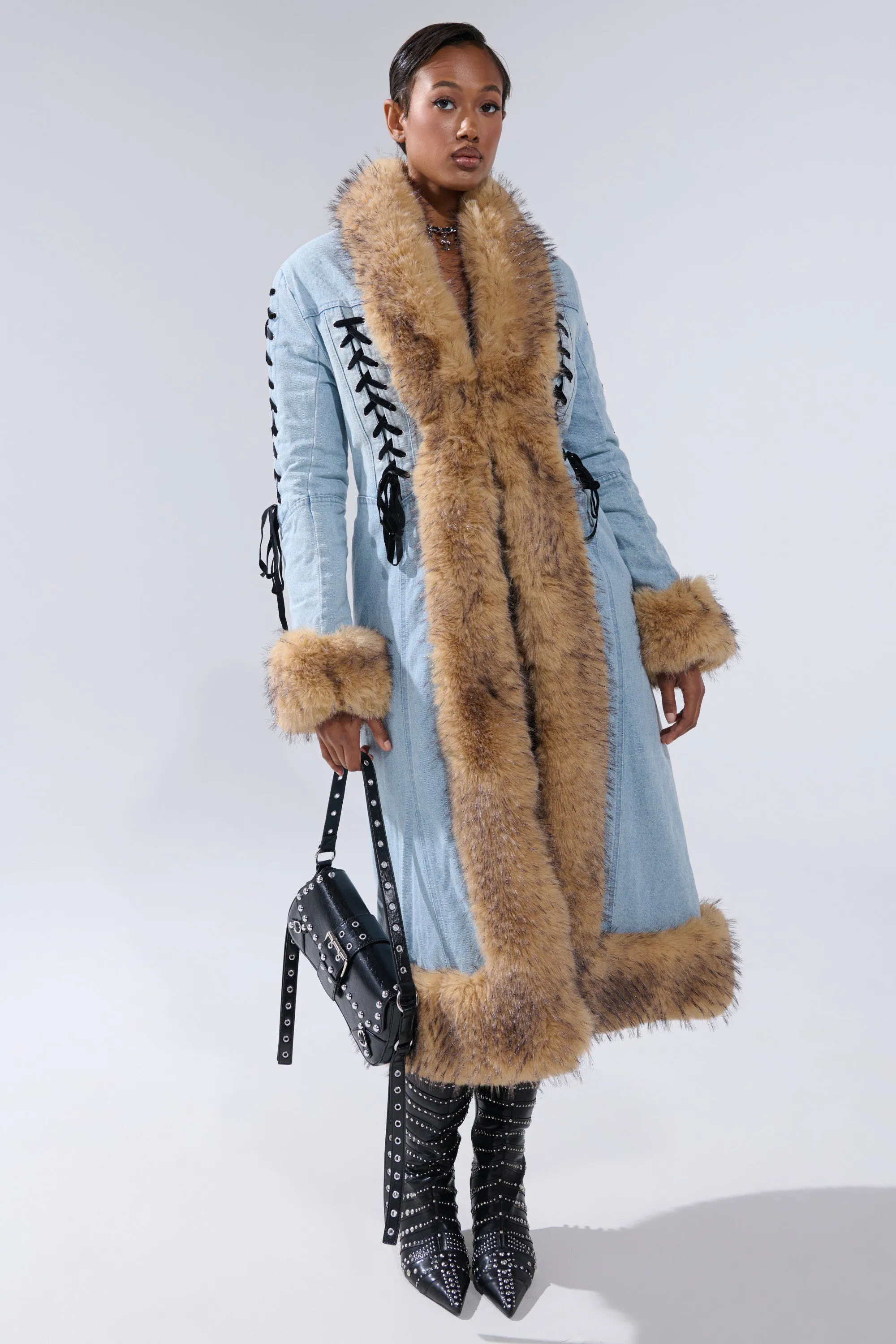 ERYKAH FUR TRIM DENIM TRENCH sold by AKIRA product image thumbnail 3