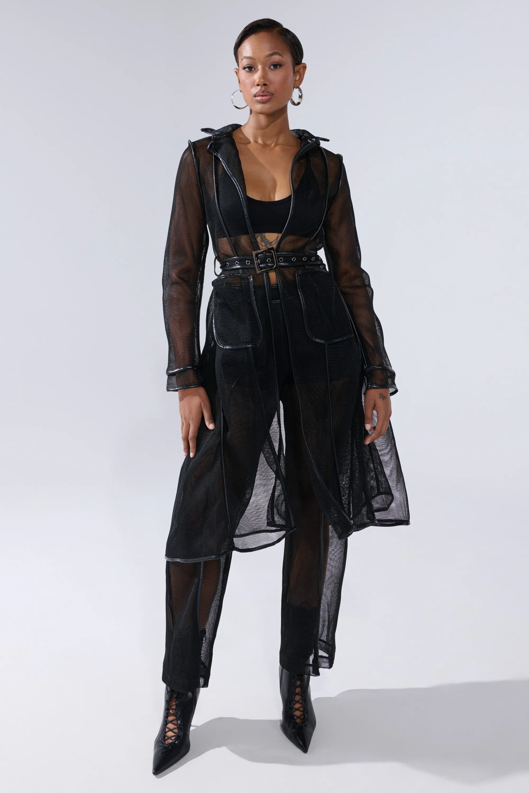 ONE TO WATCH MESH TRENCH IN BLACK sold by AKIRA product image thumbnail 5