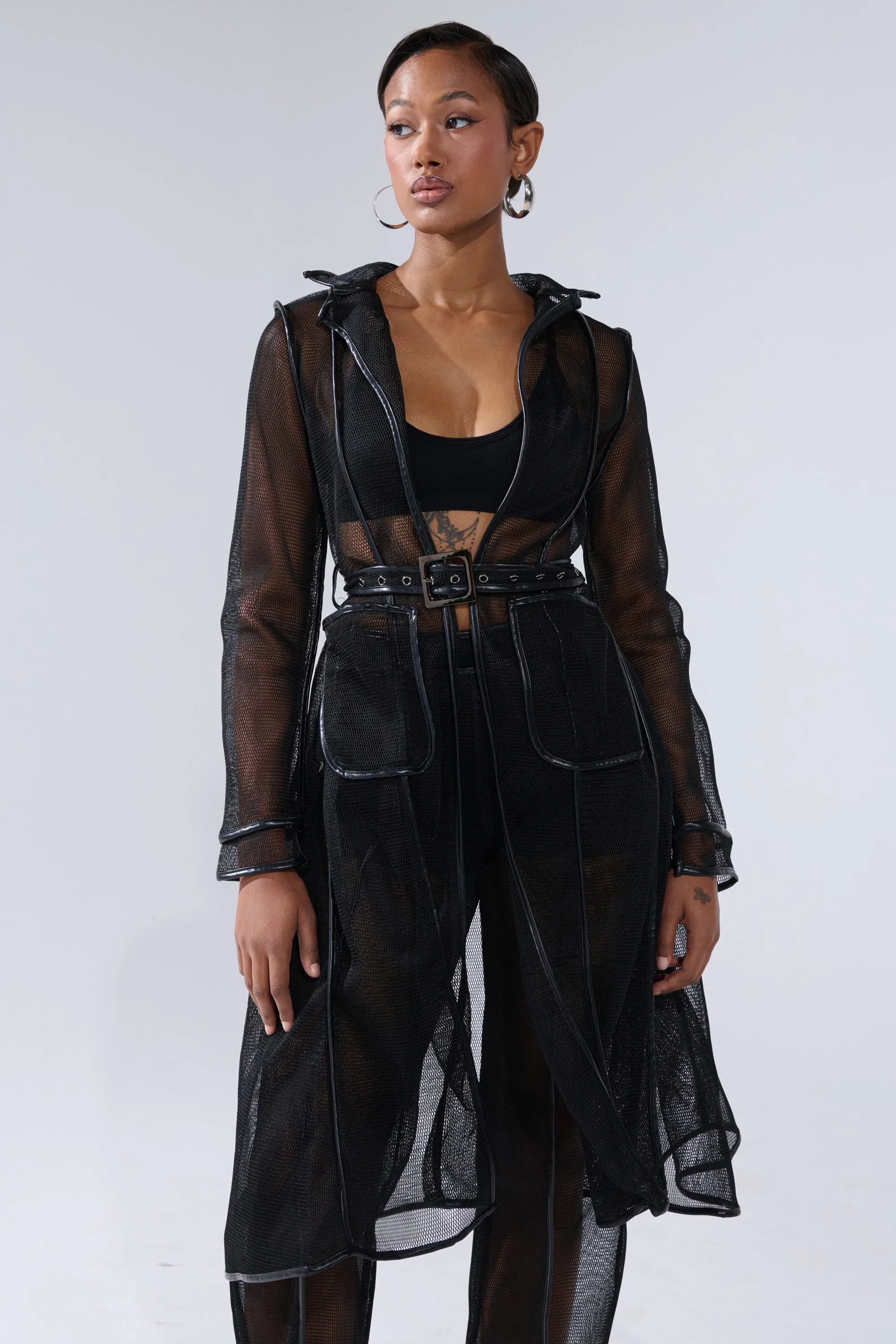 ONE TO WATCH MESH TRENCH IN BLACK sold by AKIRA product image thumbnail 2