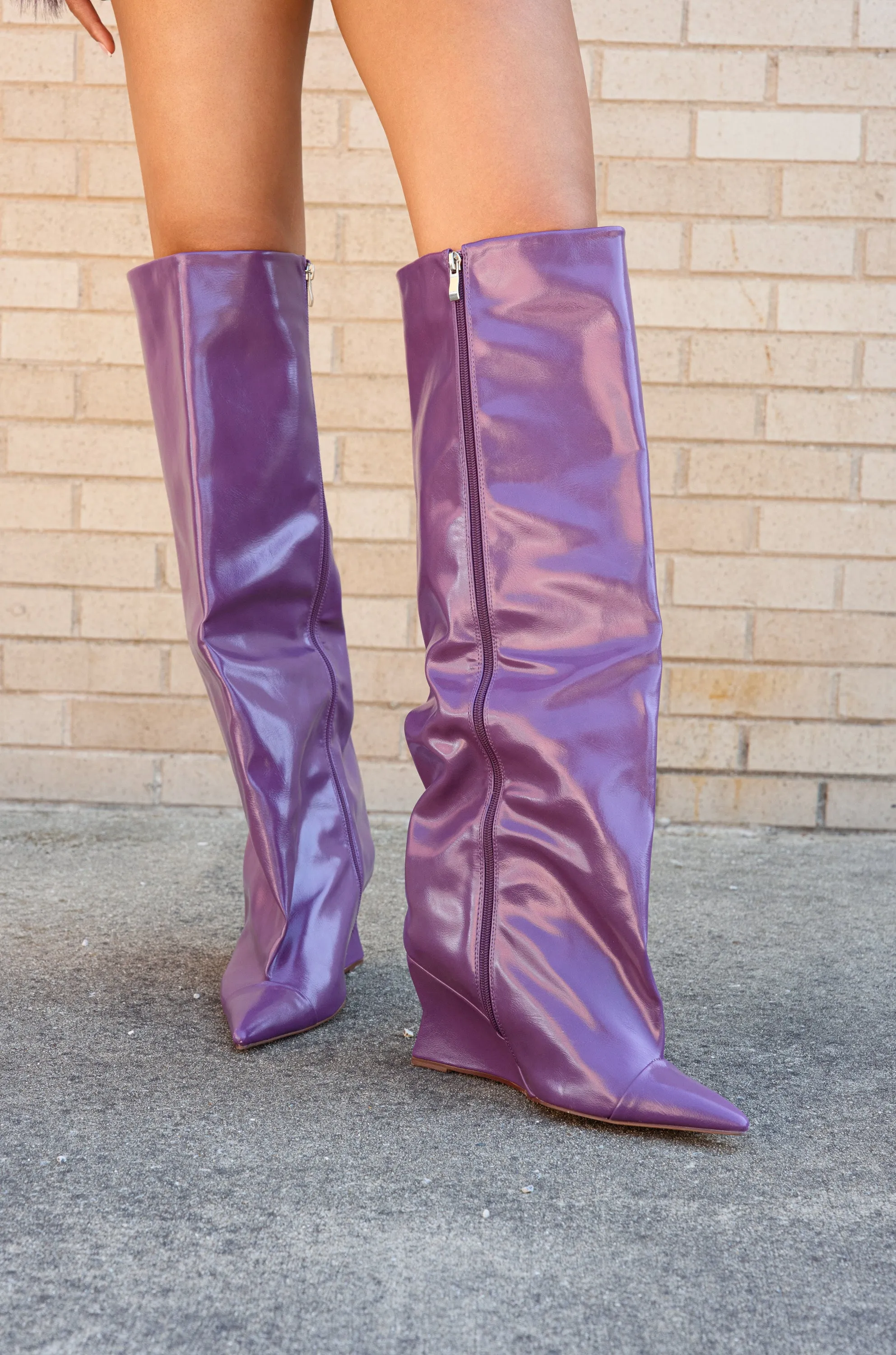 AZALEA WANG KENYA PURPLE KNEE HIGH WEDGE BOOT sold by AKIRA product image thumbnail 4