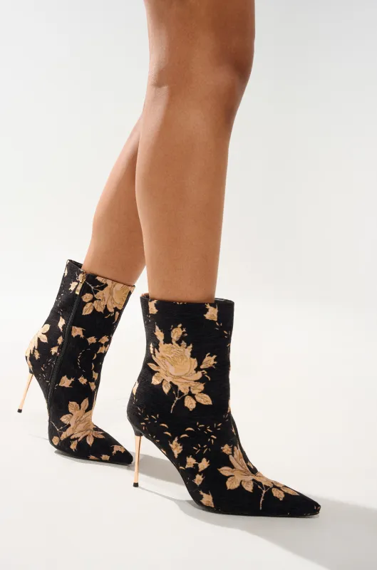 AZALEA WANG CALEAN BLACK MULTI BROCADE STILETTO BOOTIE sold by AKIRA