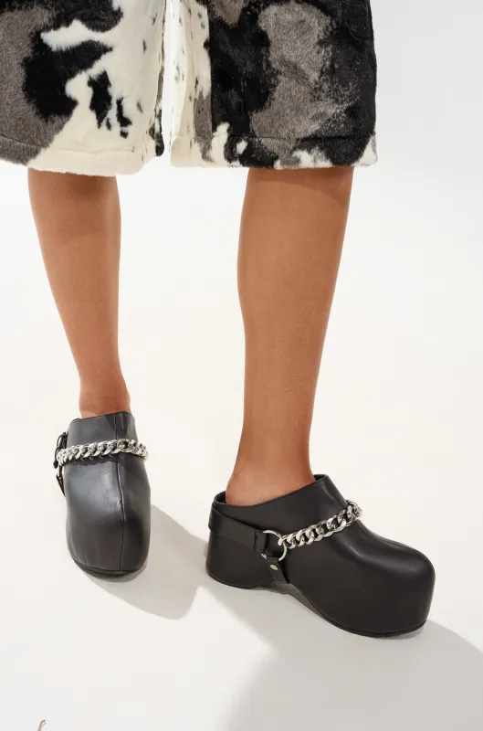 AZALEA WANG RILLMEY BLACK FLAT CLOG WITH METAL DETAIL sold by AKIRA