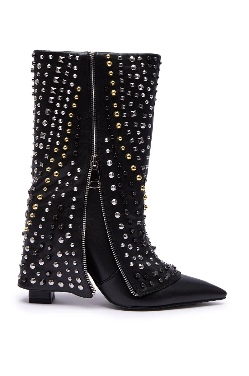 AZALEA WANG HENZI BLACK HARDWARE EMBELLISHED CHUNKY FOLD OVER BOOTIE sold by AKIRA product image thumbnail 4
