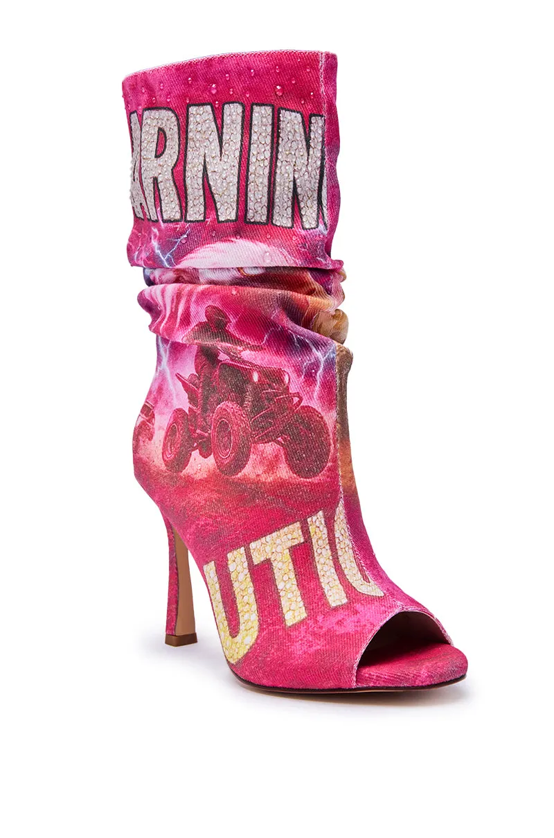 AKIRA GOLD FORMIDABLE PINK MULTI ABSTRACT OPEN TOE BOOTIE sold by AKIRA product image thumbnail 5