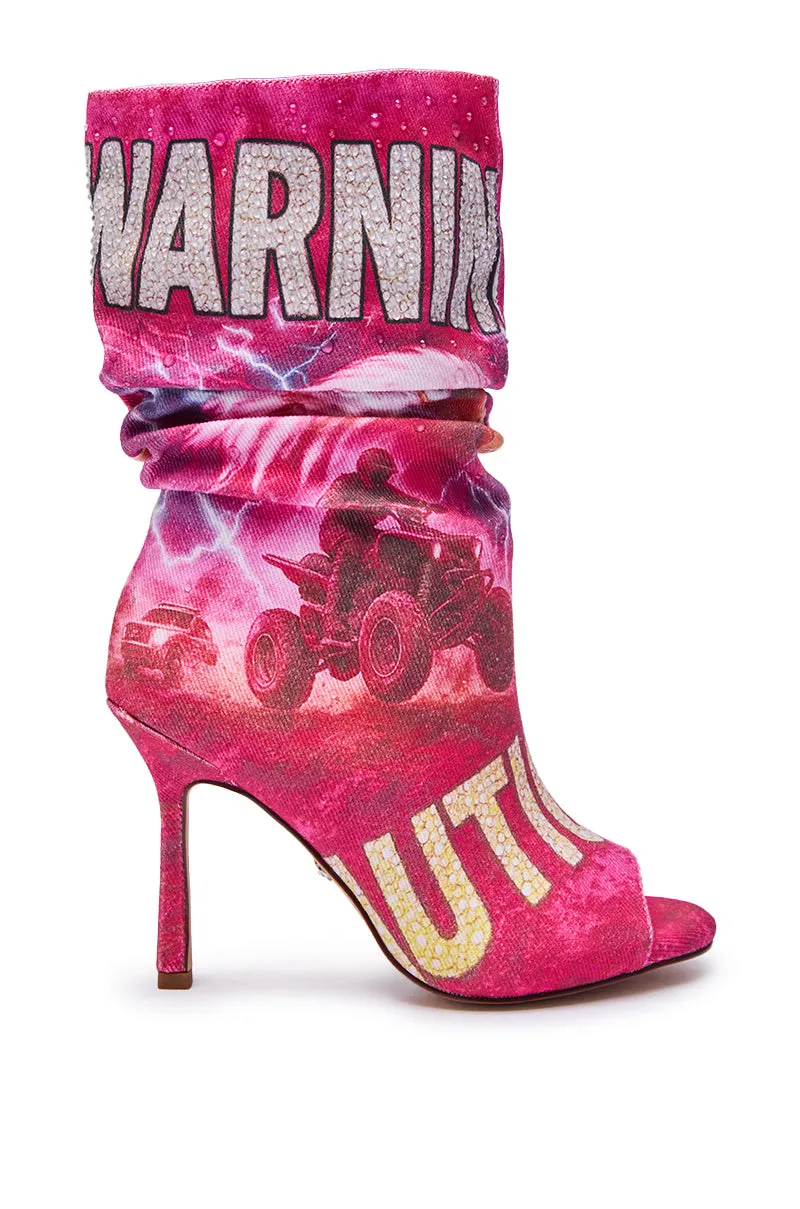 AKIRA GOLD FORMIDABLE PINK MULTI ABSTRACT OPEN TOE BOOTIE sold by AKIRA product image thumbnail 4