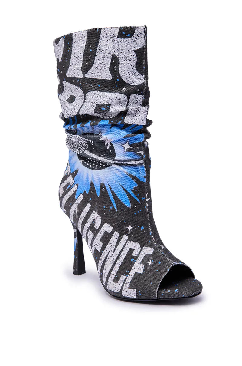 AKIRA GOLD FORMIDABLE BLACK MULTI ABSTRACT OPEN TOE BOOTIE sold by AKIRA product image thumbnail 5