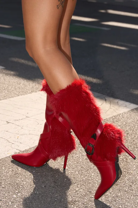 AZALEA WANG WYLDER RED FUR BOOTIE sold by AKIRA