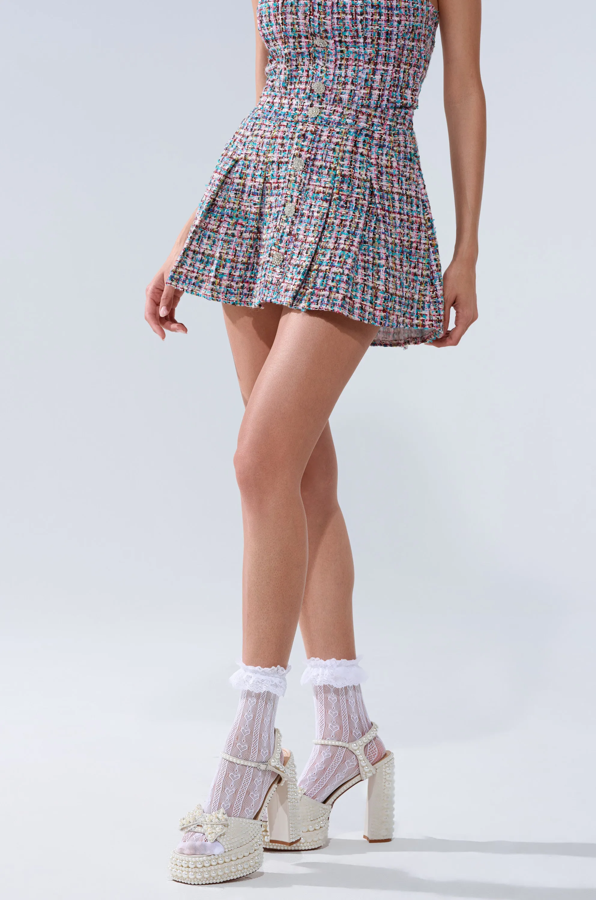TWEED PLEATED MINI SKIRT sold by AKIRA product image thumbnail 3