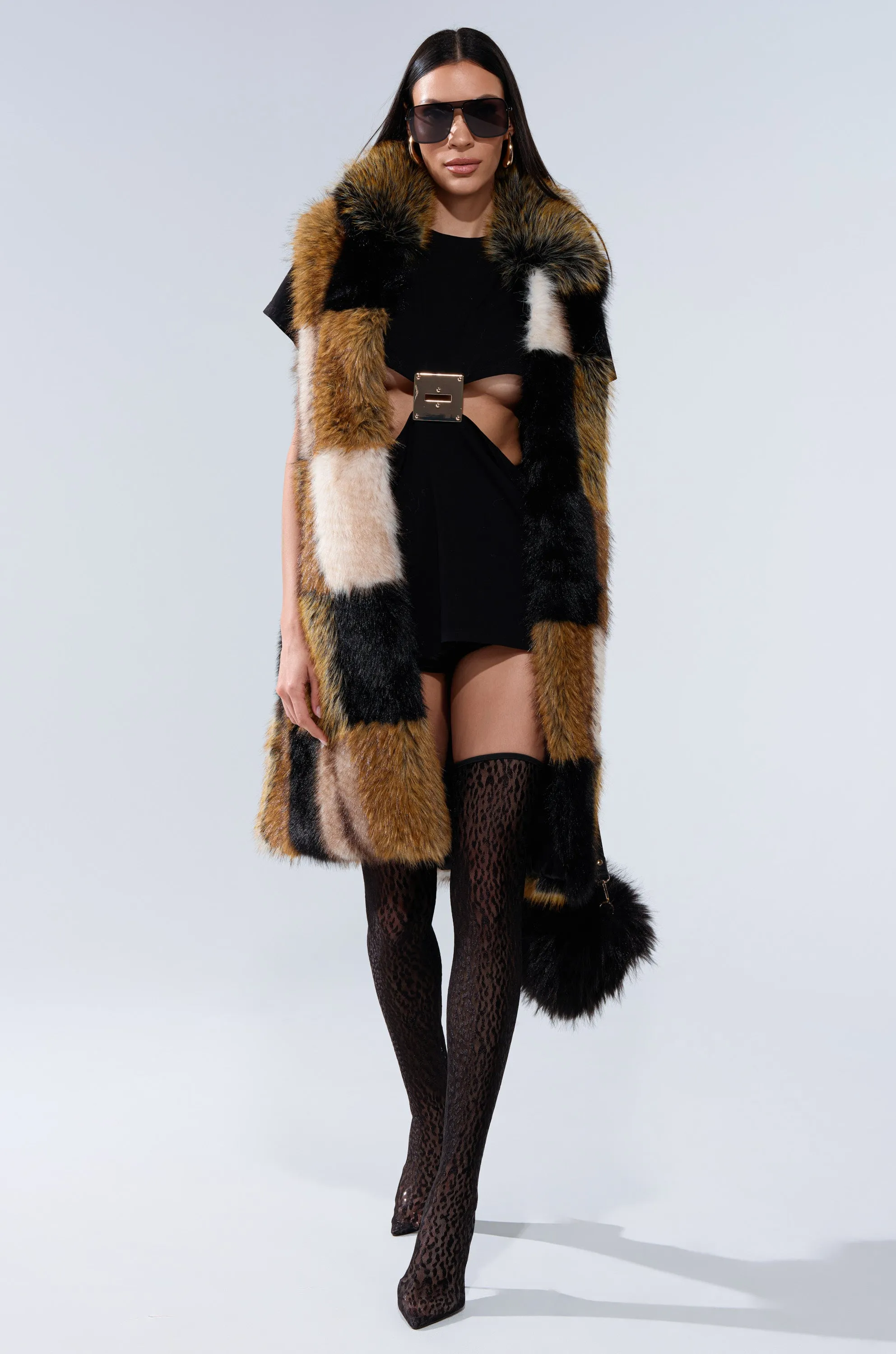 CHECKMATE FAUX FUR VEST sold by AKIRA