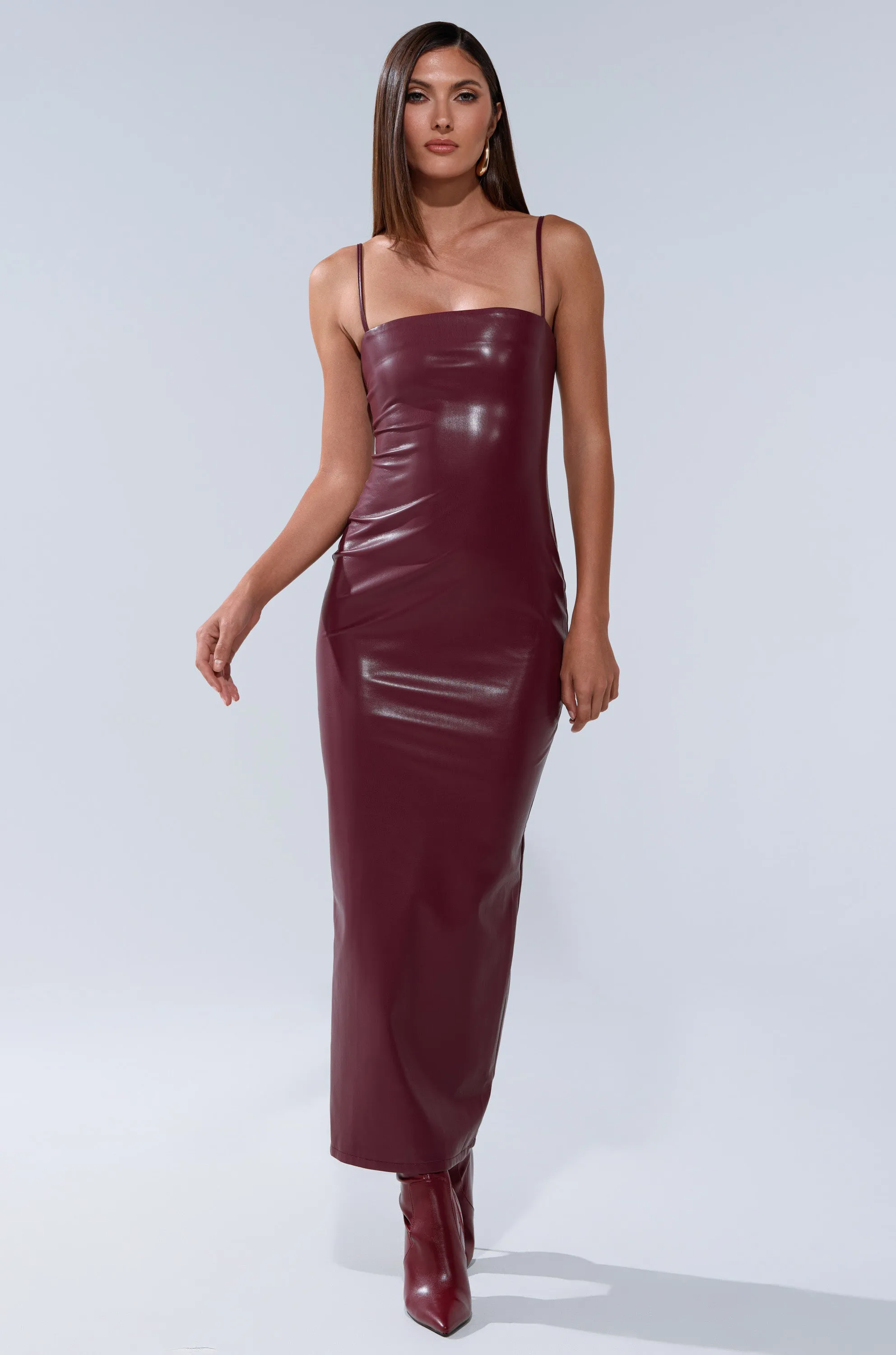 SHAI PU MIDI DRESS IN BURGUNDY sold by AKIRA product image thumbnail 2