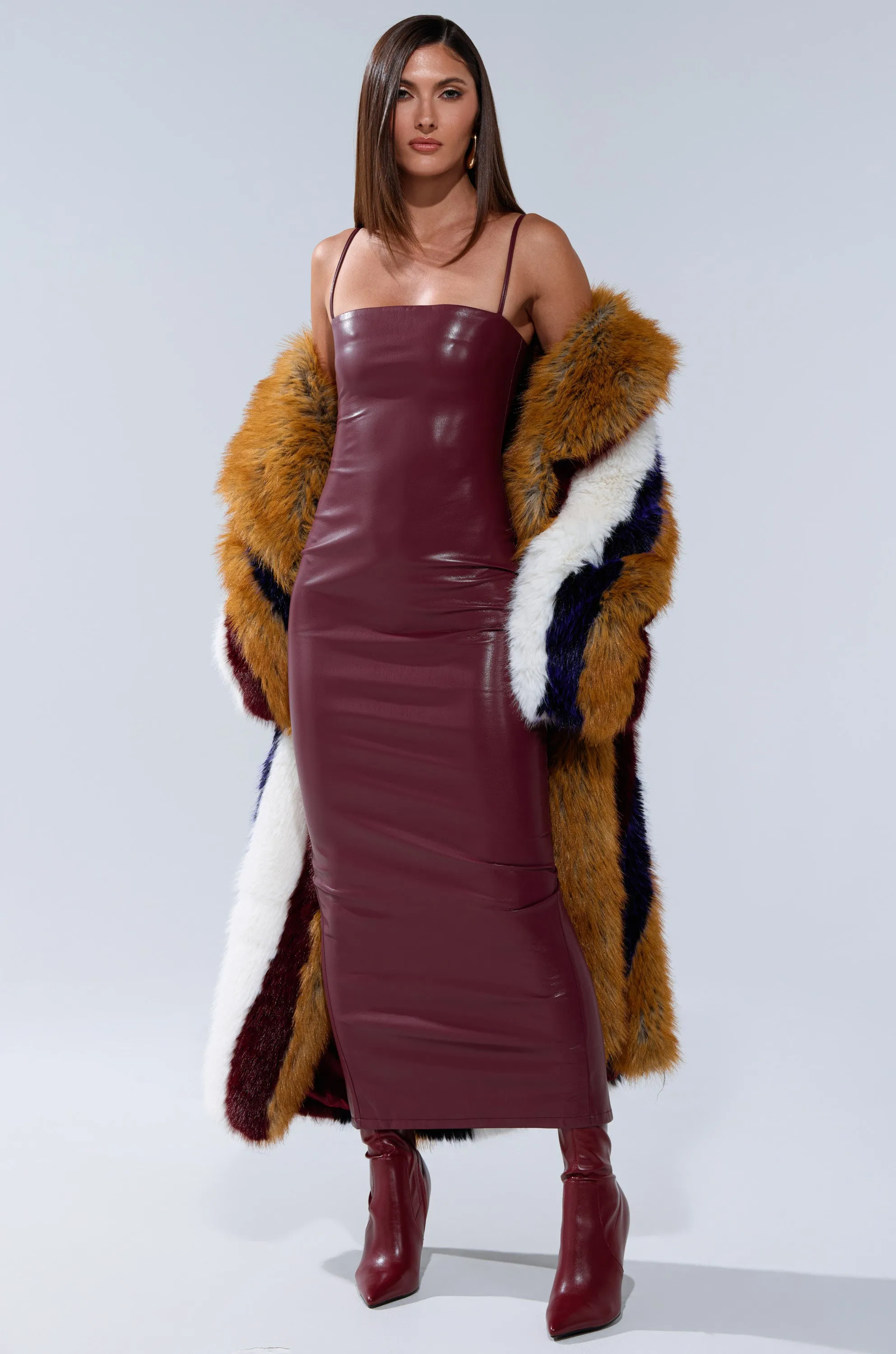 SHAI PU MIDI DRESS IN BURGUNDY sold by AKIRA product image thumbnail 4