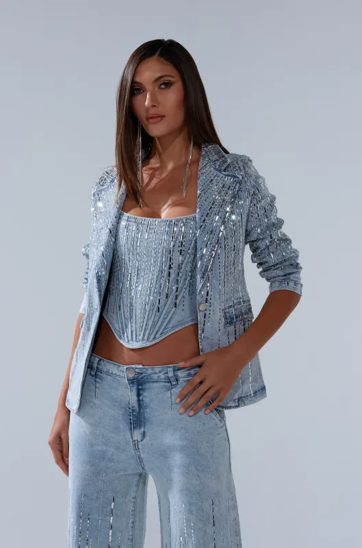 MILA EMBELLISHED BLAZER IN DENIM sold by AKIRA