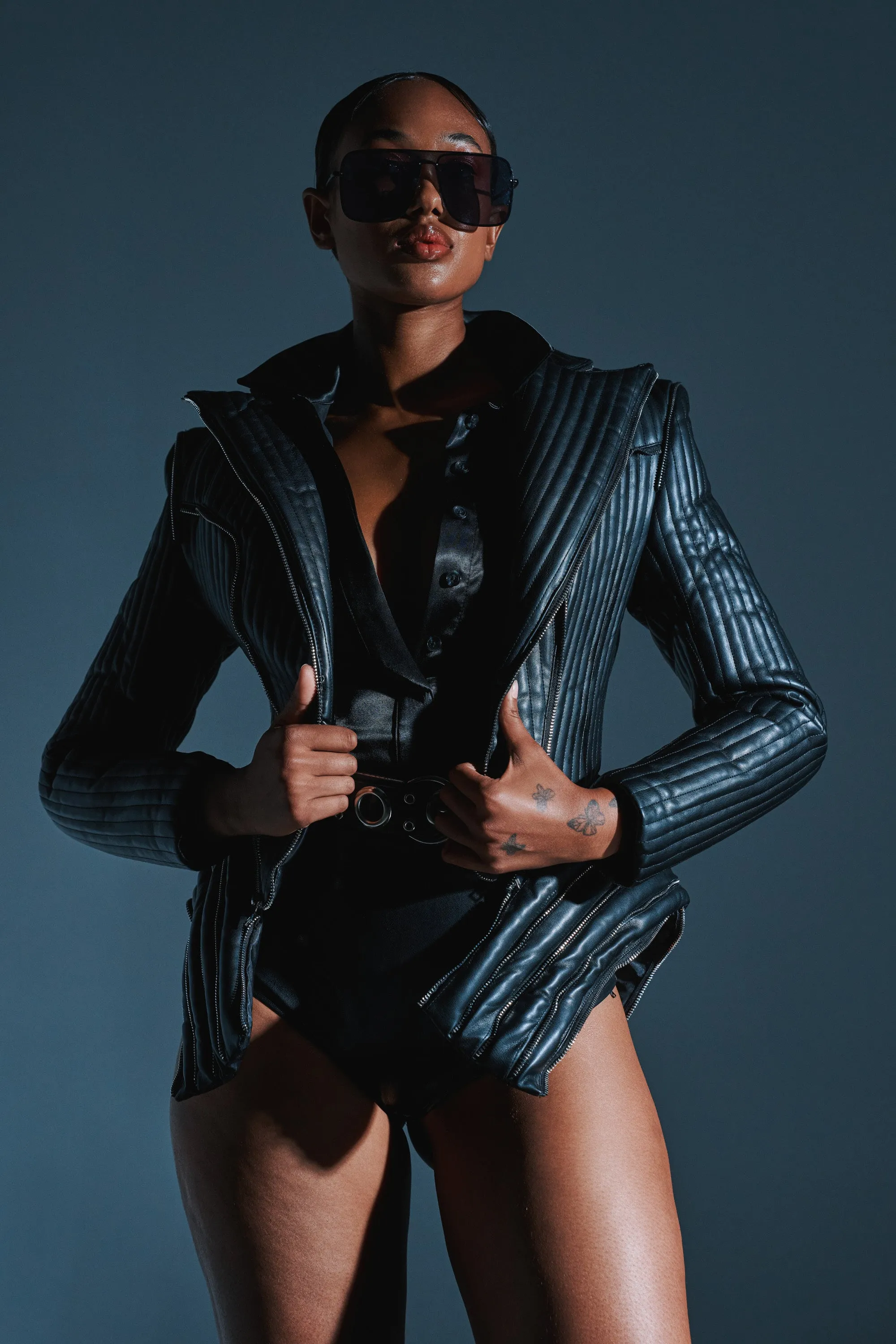 VORTEX FAUX LEATHER BLAZER sold by AKIRA