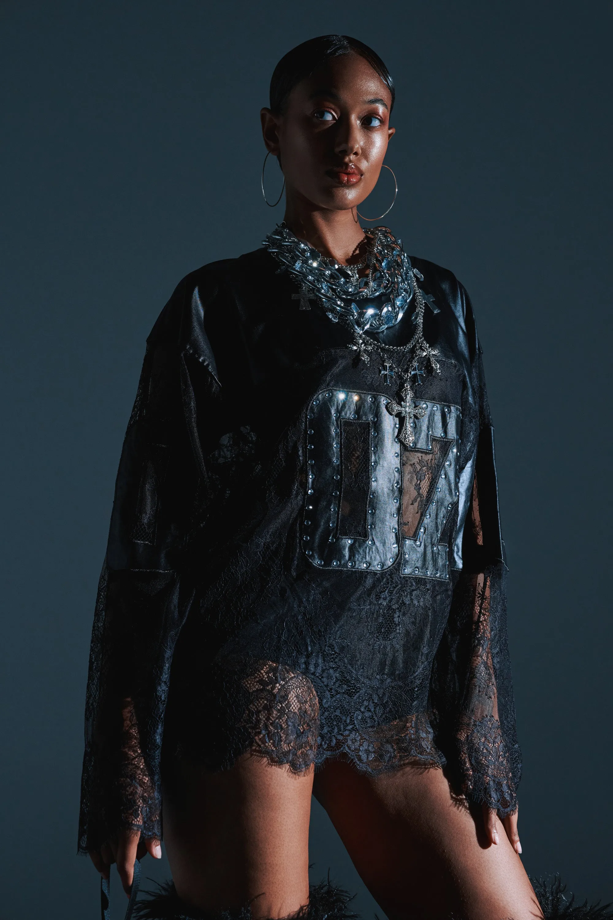 SHOW OFF LACE JERSEY TOP sold by AKIRA