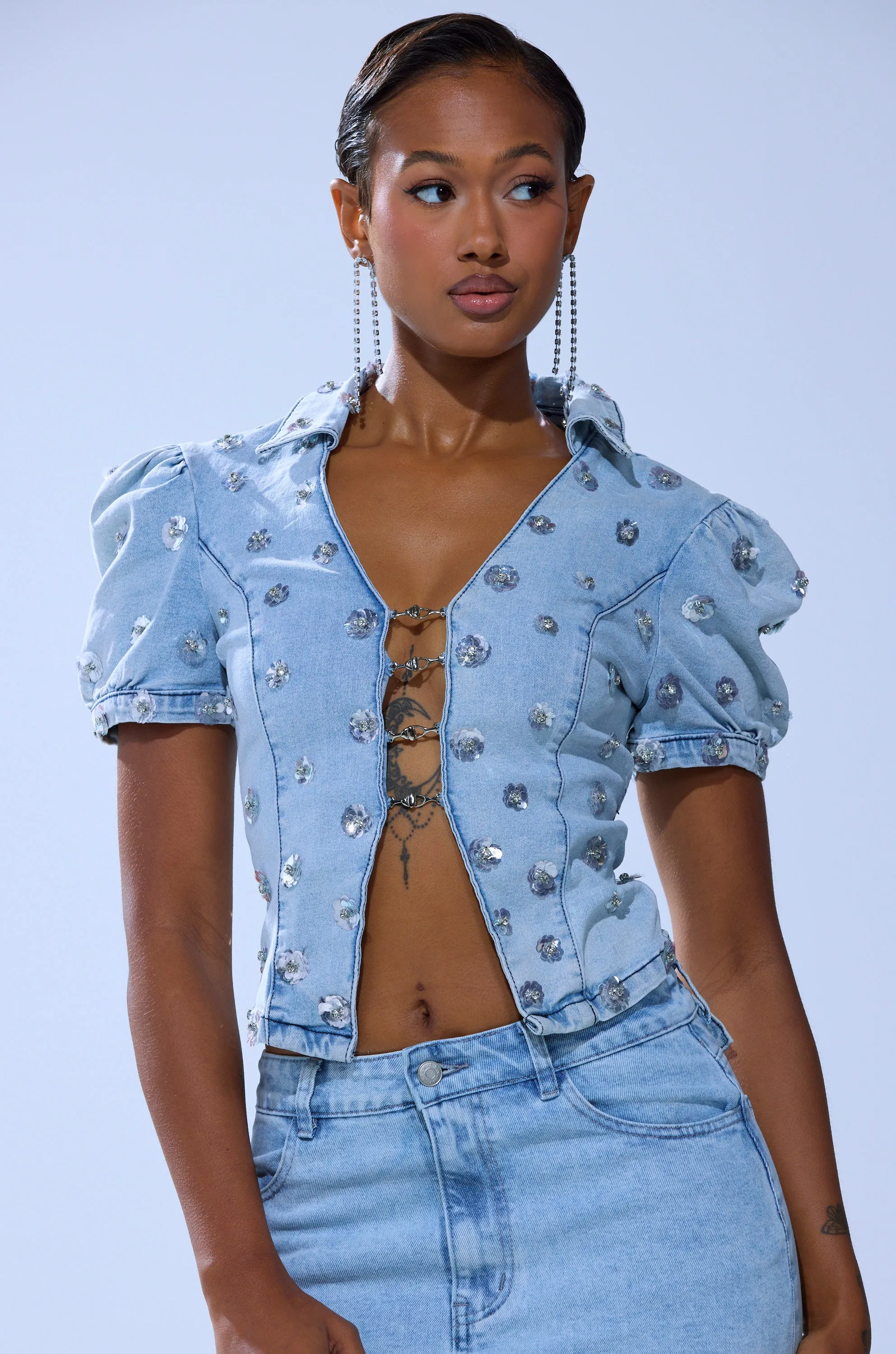 HALEY EMBELLISHED SEQUIN BLOUSE sold by AKIRA product image thumbnail 2