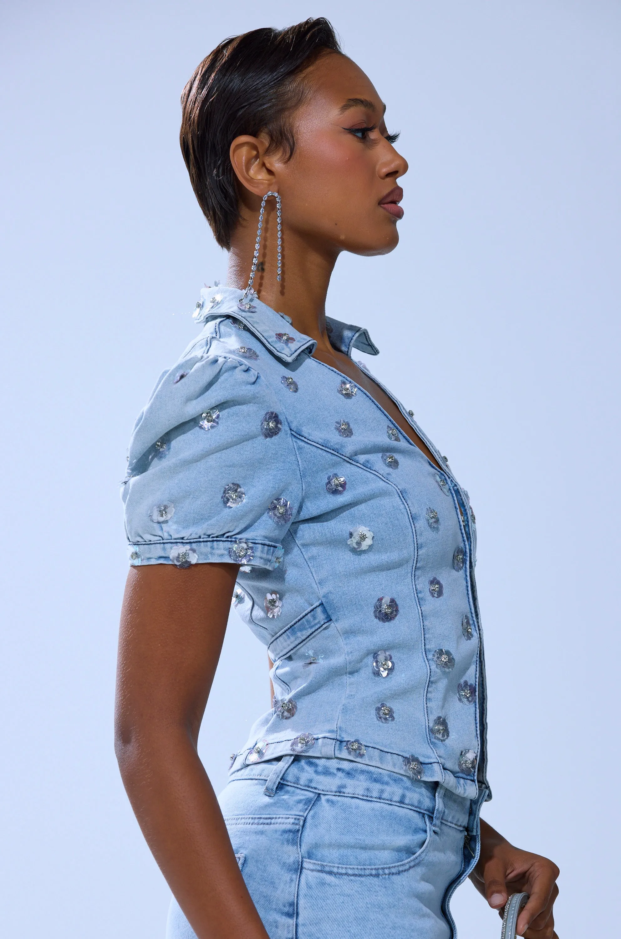 HALEY EMBELLISHED SEQUIN BLOUSE sold by AKIRA product image thumbnail 4