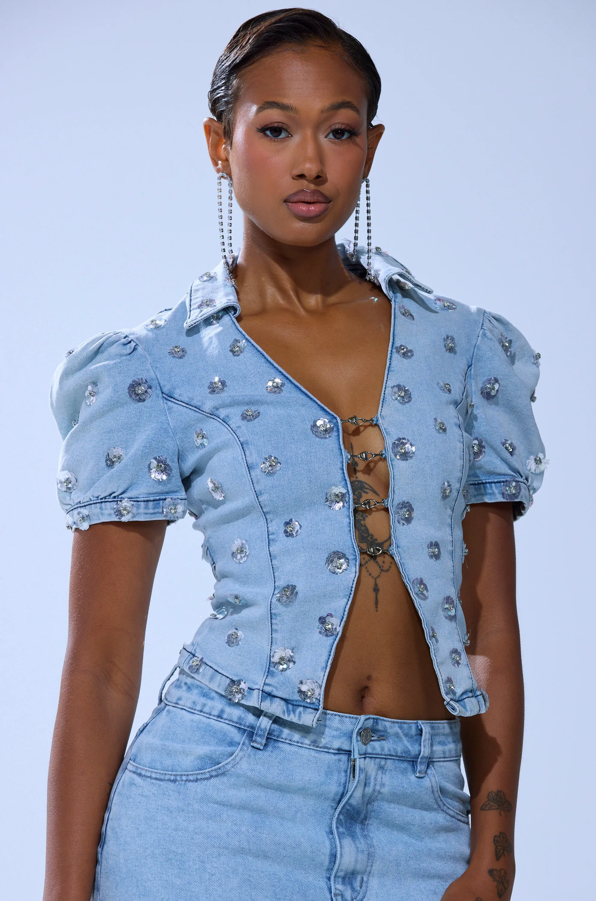 HALEY EMBELLISHED SEQUIN BLOUSE sold by AKIRA product image thumbnail 3