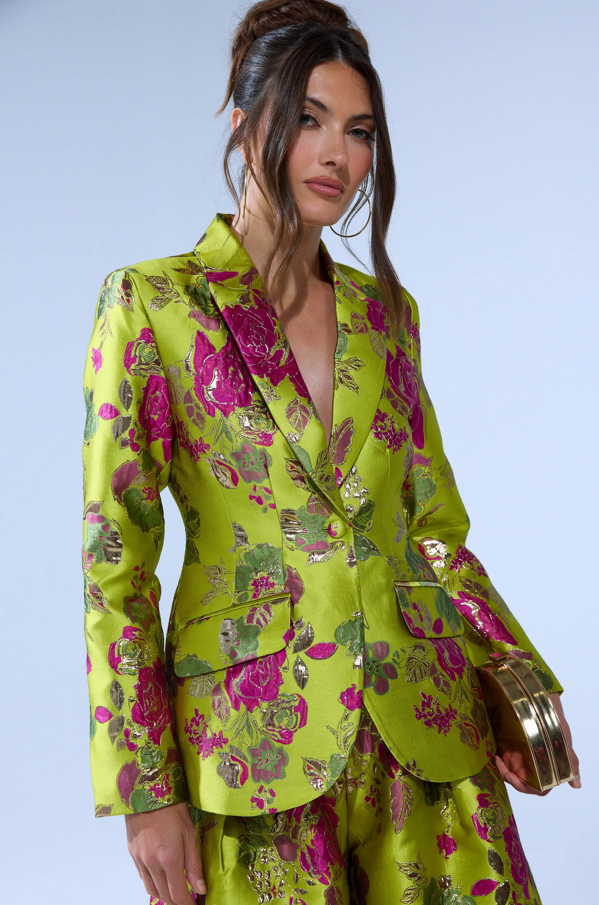 BUY MYSELF FLOWERS BROCADE BLAZER IN LIME sold by AKIRA product image thumbnail 3