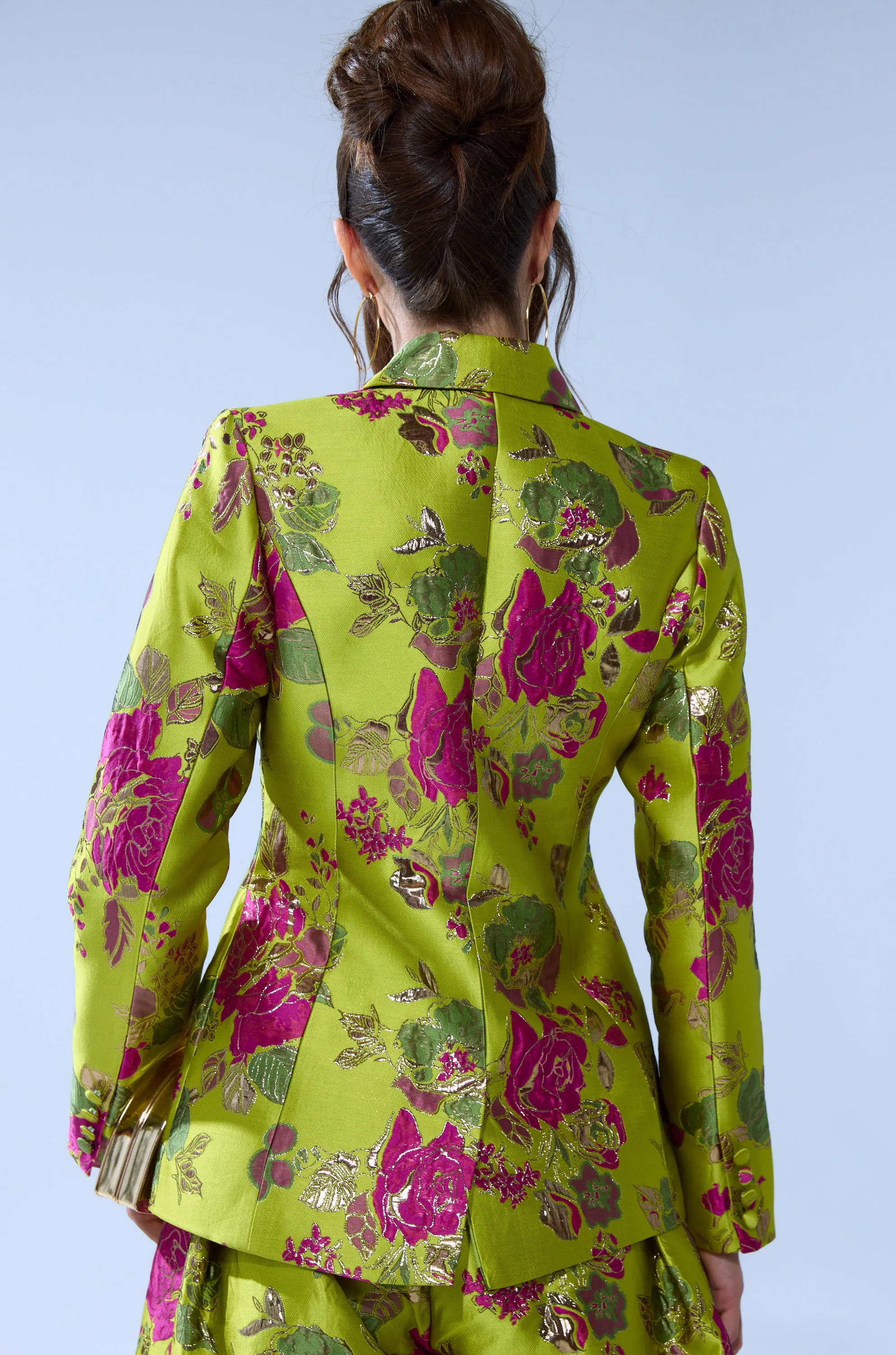 BUY MYSELF FLOWERS BROCADE BLAZER IN LIME sold by AKIRA product image thumbnail 5