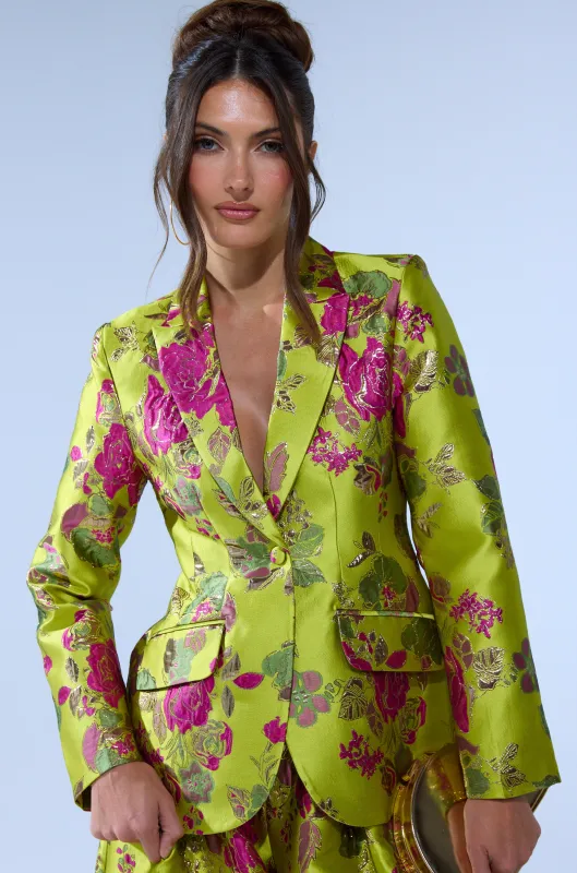 BUY MYSELF FLOWERS BROCADE BLAZER IN LIME sold by AKIRA