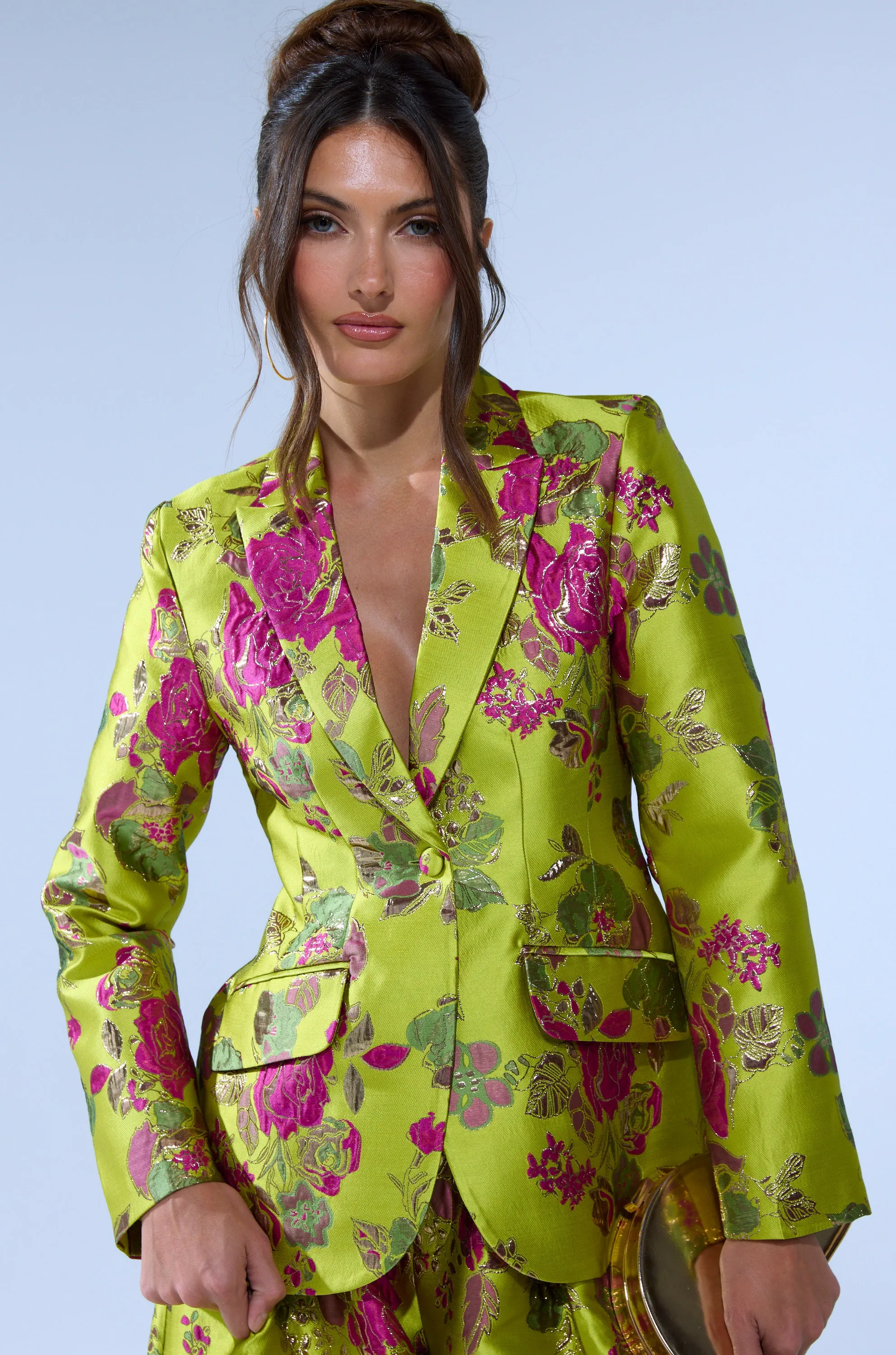 BUY MYSELF FLOWERS BROCADE BLAZER IN LIME sold by AKIRA