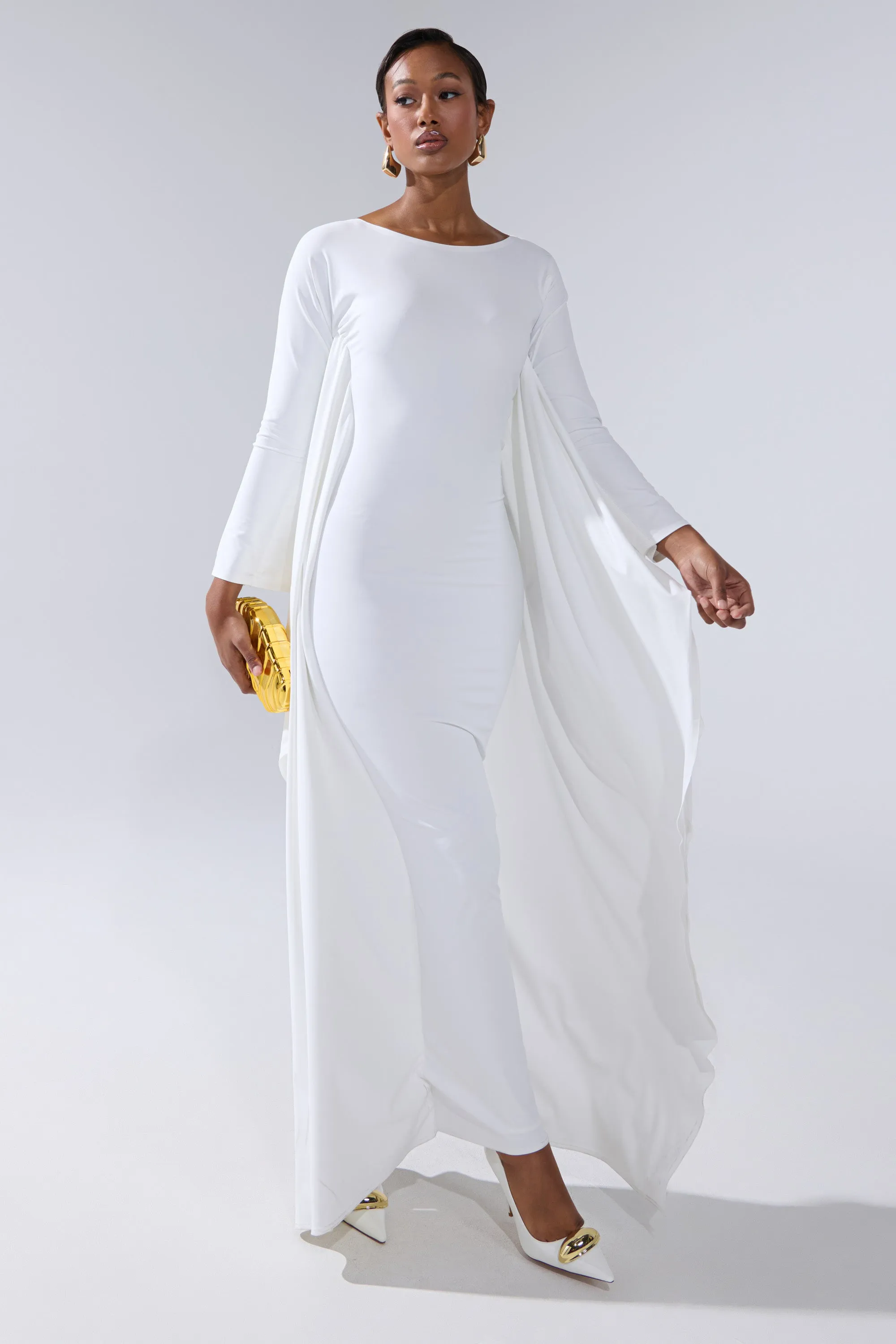 KYLIE MAXI DRESS WITH RUFFLE SLEEVES IN WHITE sold by AKIRA