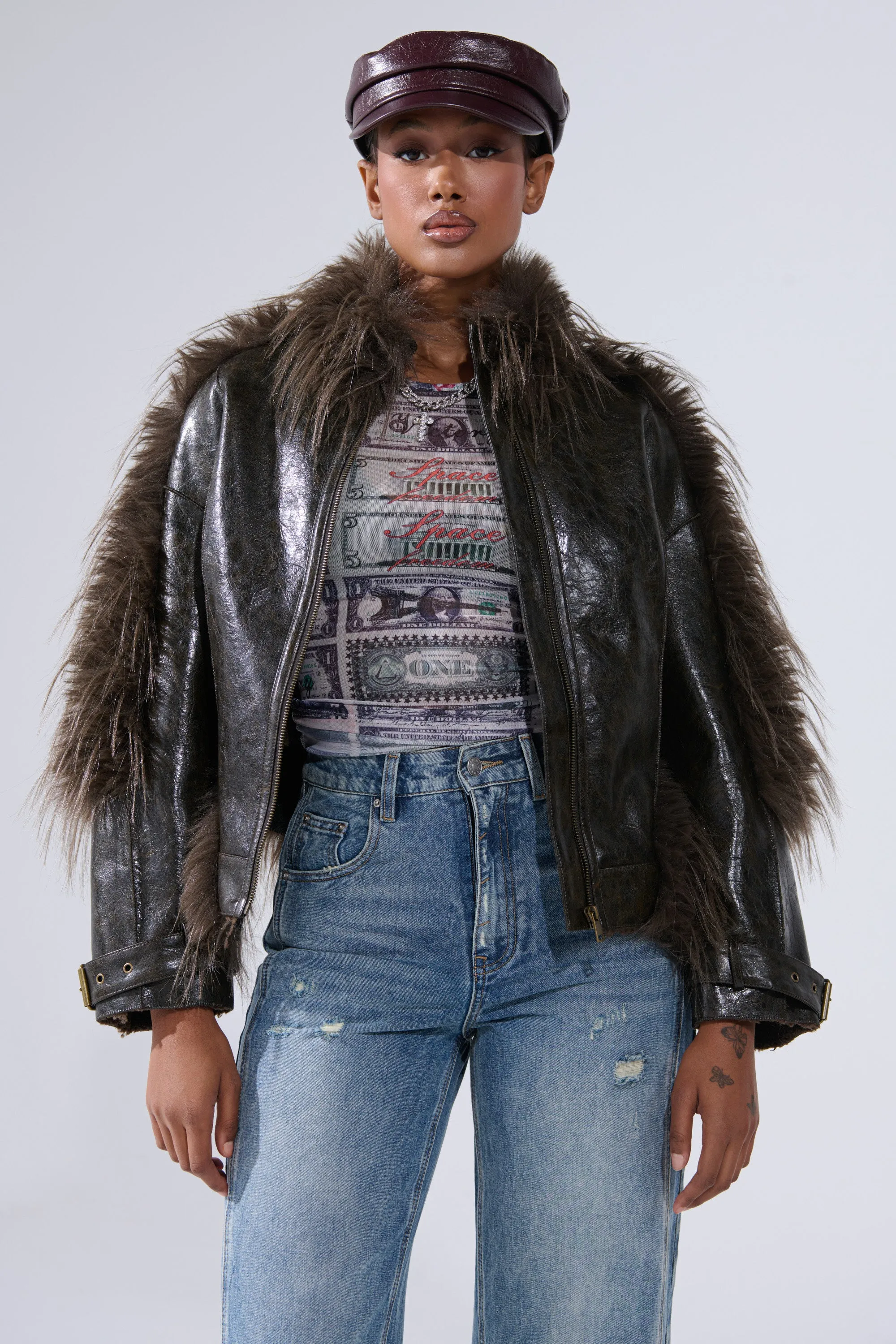 VOODOO FUR TRIM MOTO sold by AKIRA