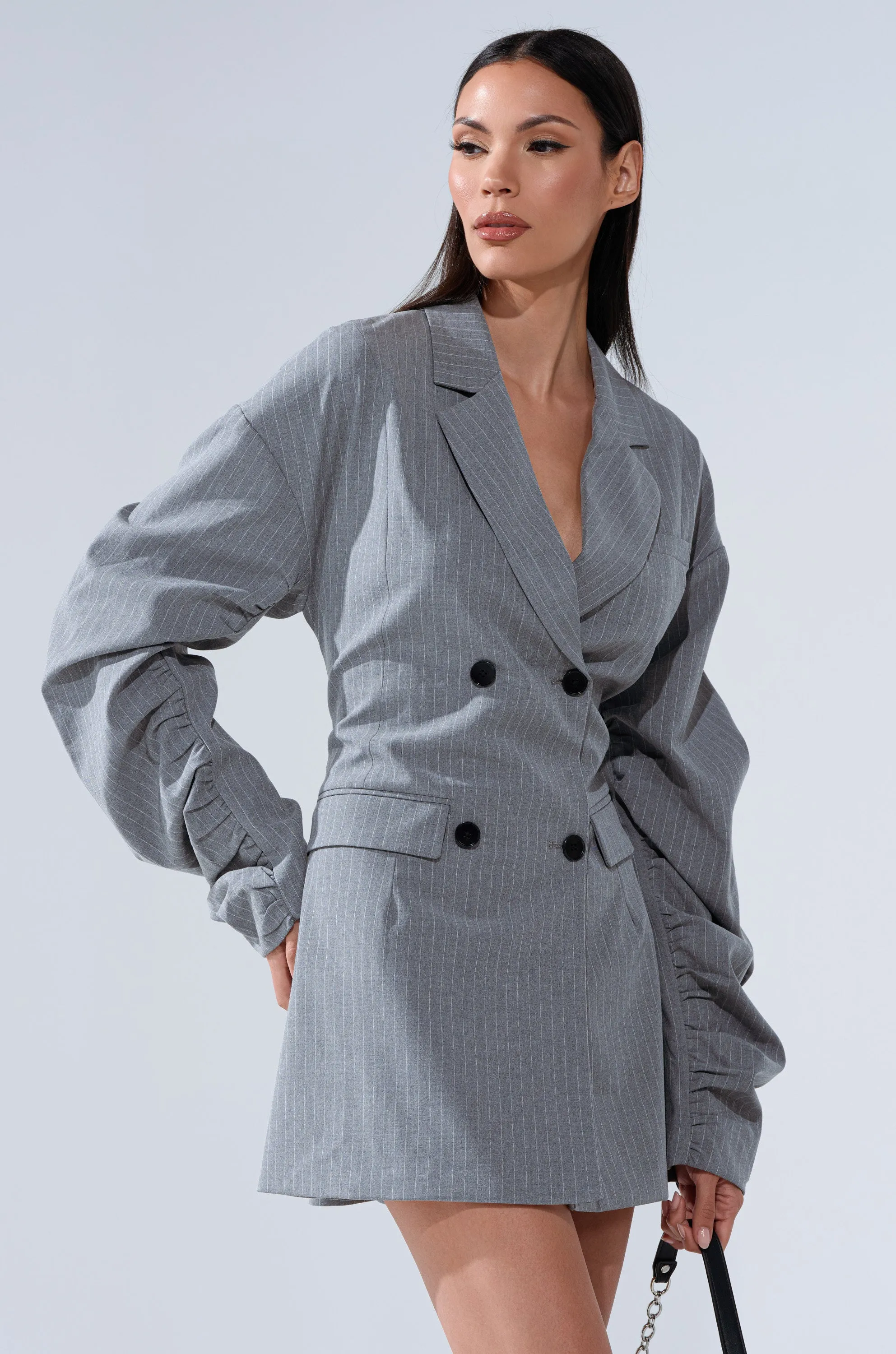 BUSINESS MEETING CHIC BLAZER DRESS AND LEG WARMER SET IN GREY sold by AKIRA product image thumbnail 5