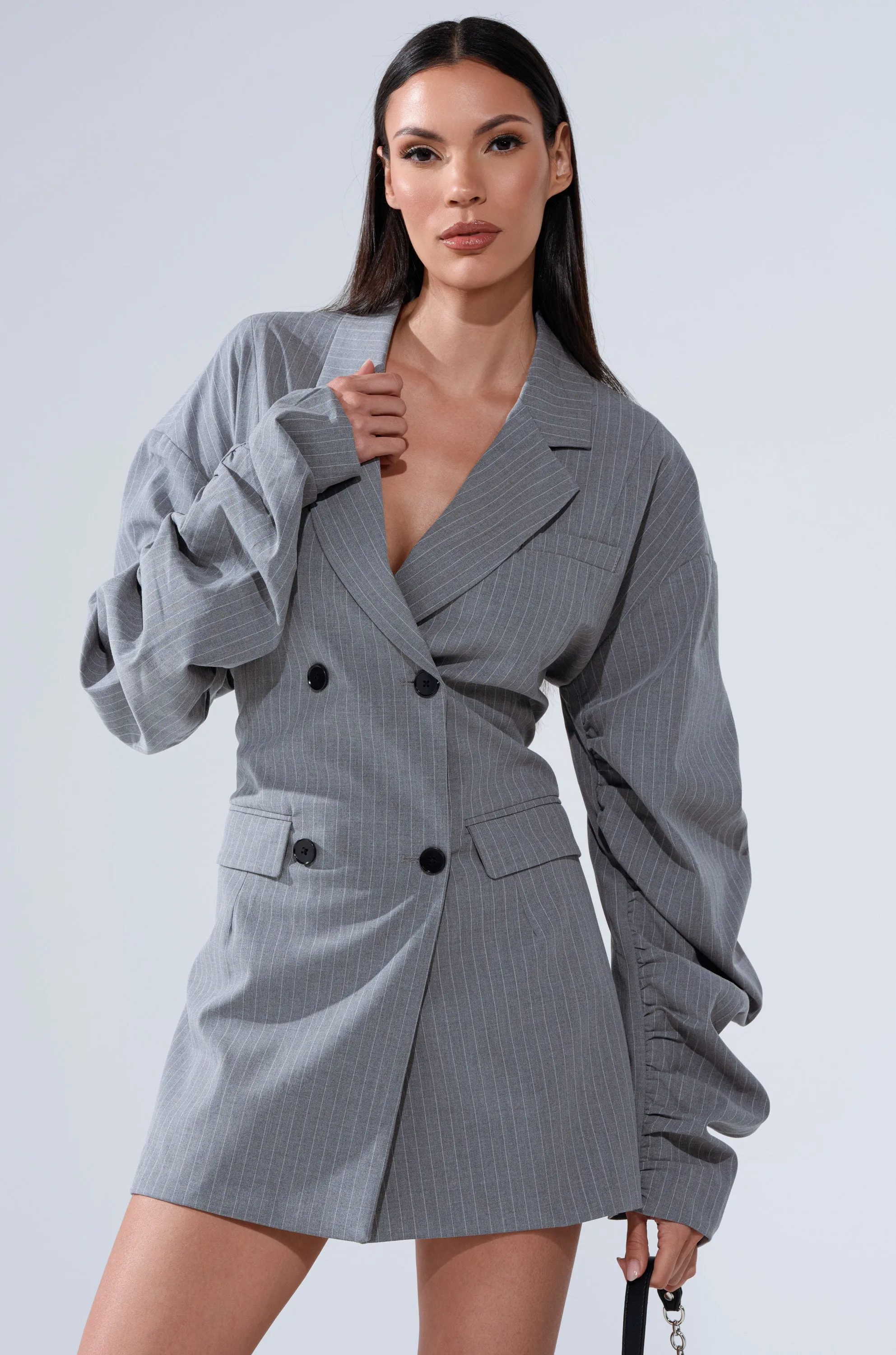 BUSINESS MEETING CHIC BLAZER DRESS AND LEG WARMER SET IN GREY sold by AKIRA product image thumbnail 4