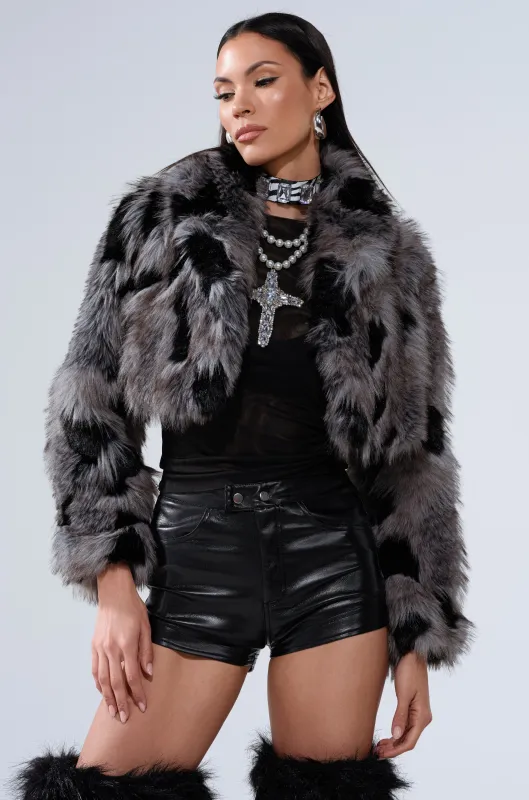 AUSTIN CROPPED FAUX FUR IN GREY sold by AKIRA