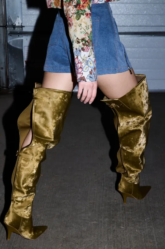 AZALEA WANG BACKER KHAKI SHINE OVER THE KNEE BOOT sold by AKIRA