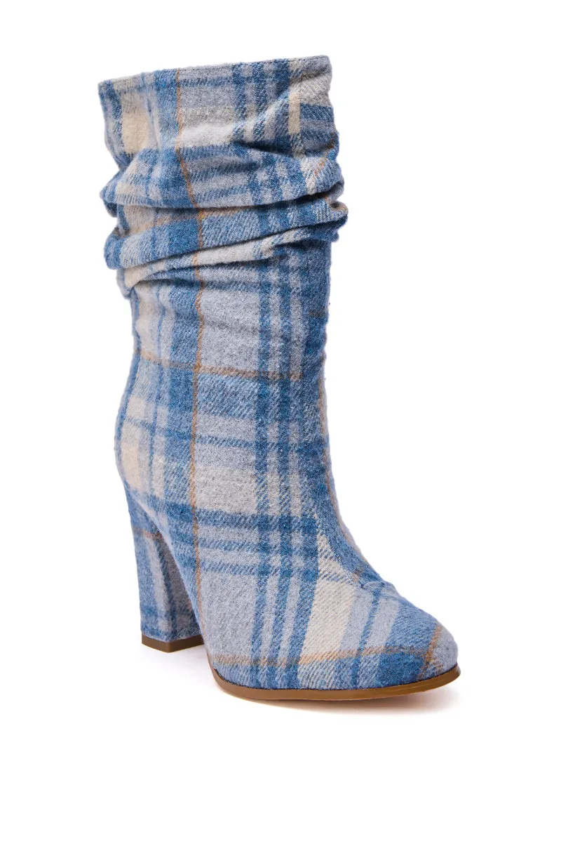 AZALEA WANG MATHAIS BLUE MULTI PLAID ROUND TOE BOOTIE sold by AKIRA product image thumbnail 5