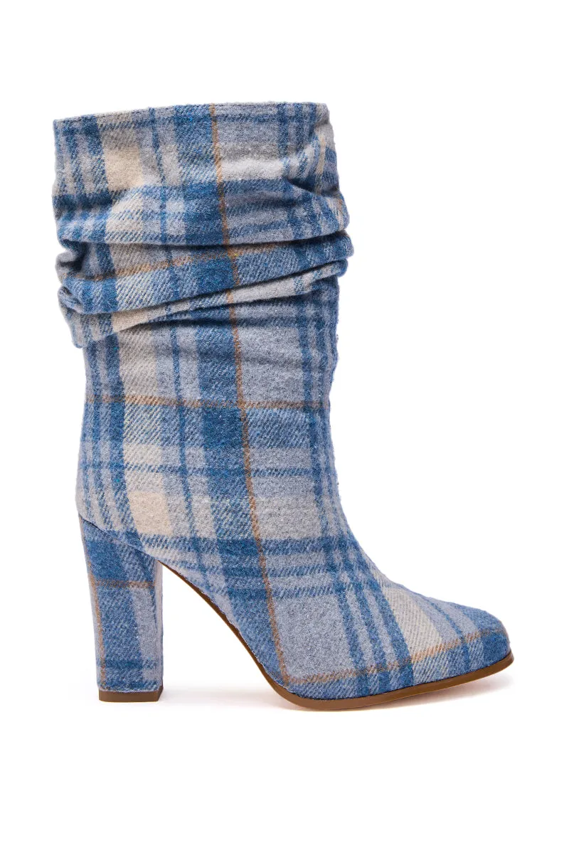 AZALEA WANG MATHAIS BLUE MULTI PLAID ROUND TOE BOOTIE sold by AKIRA product image thumbnail 4