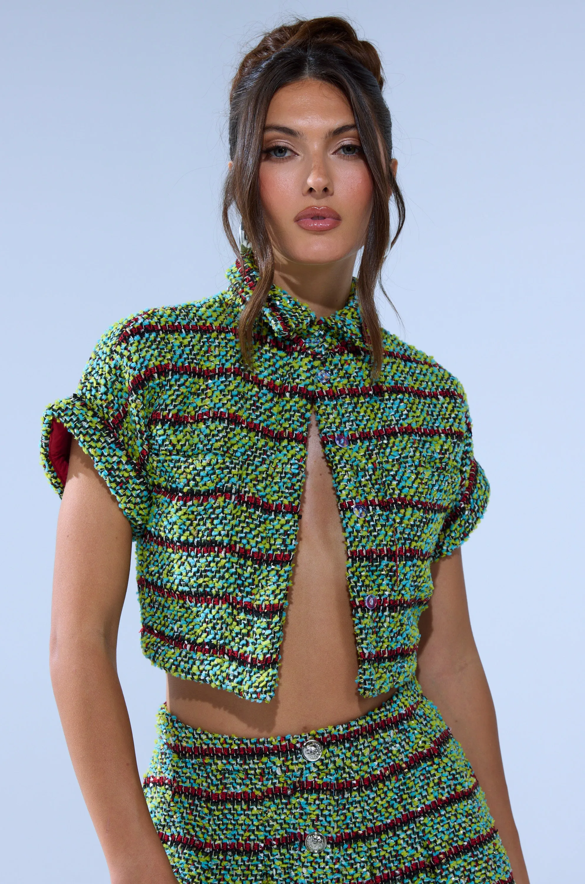 IT'S GIVING TWEED BUTTON DOWN sold by AKIRA product image thumbnail 3