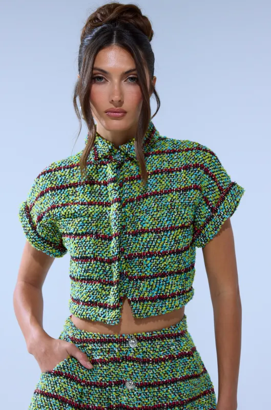 IT'S GIVING TWEED BUTTON DOWN sold by AKIRA