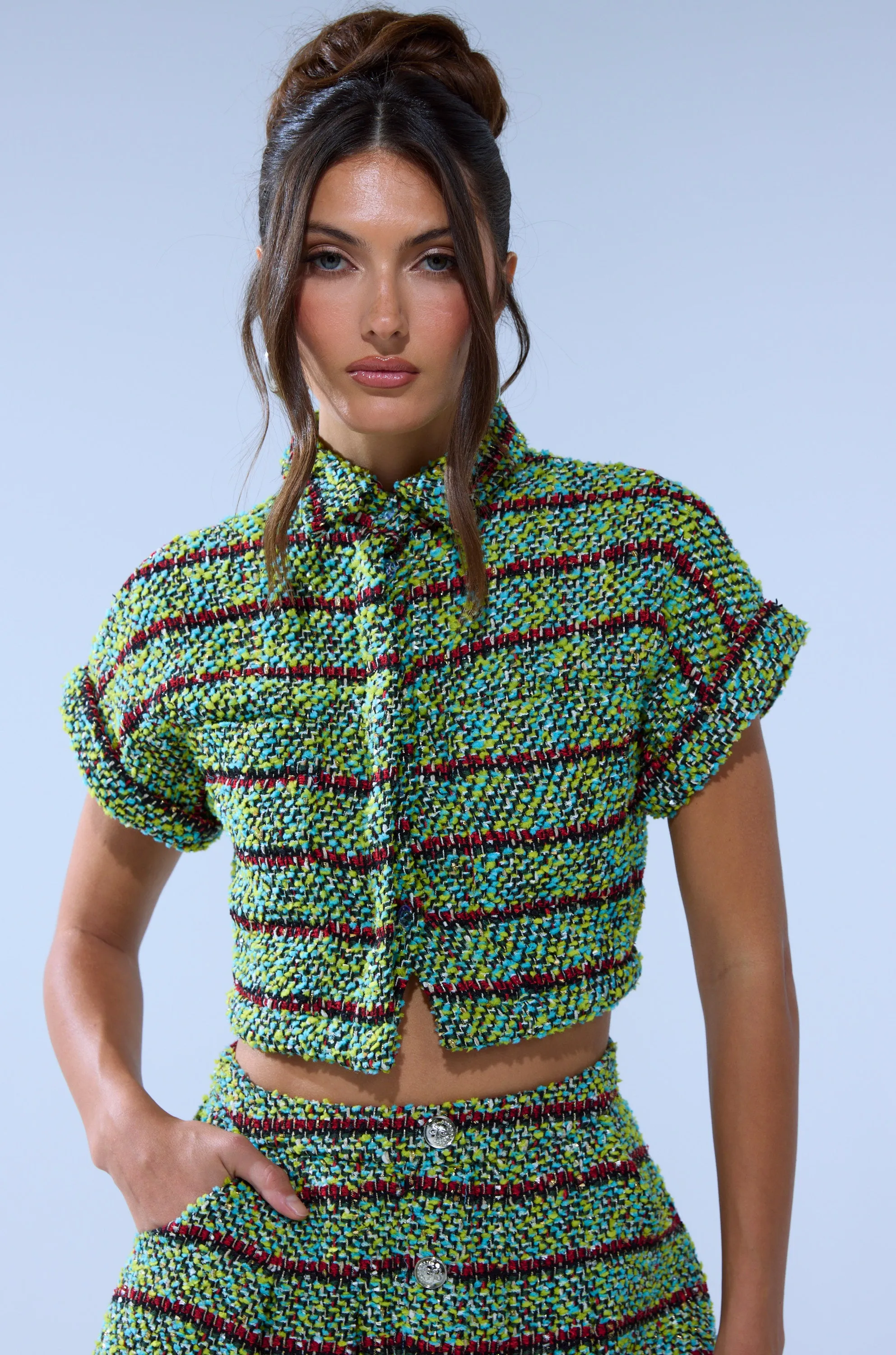 IT'S GIVING TWEED BUTTON DOWN sold by AKIRA