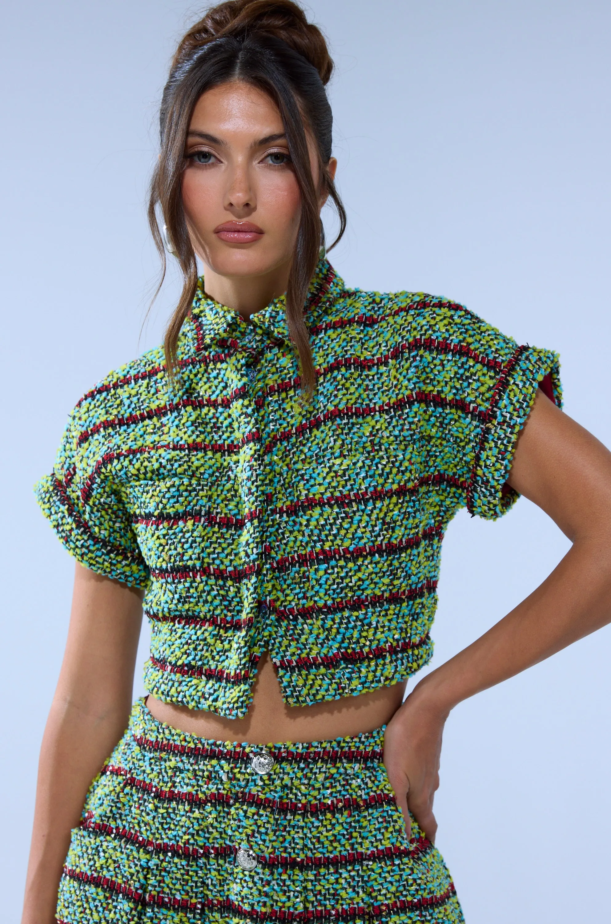 IT'S GIVING TWEED BUTTON DOWN sold by AKIRA product image thumbnail 4