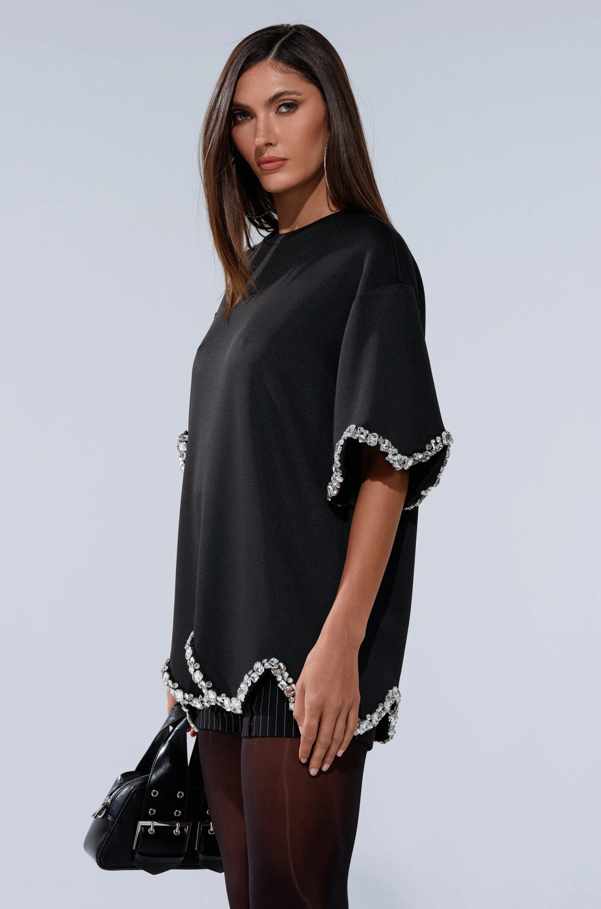 AT LEAST I'M ALIVE OVERSIZED TEE WITH RHINESTONES sold by AKIRA product image thumbnail 4
