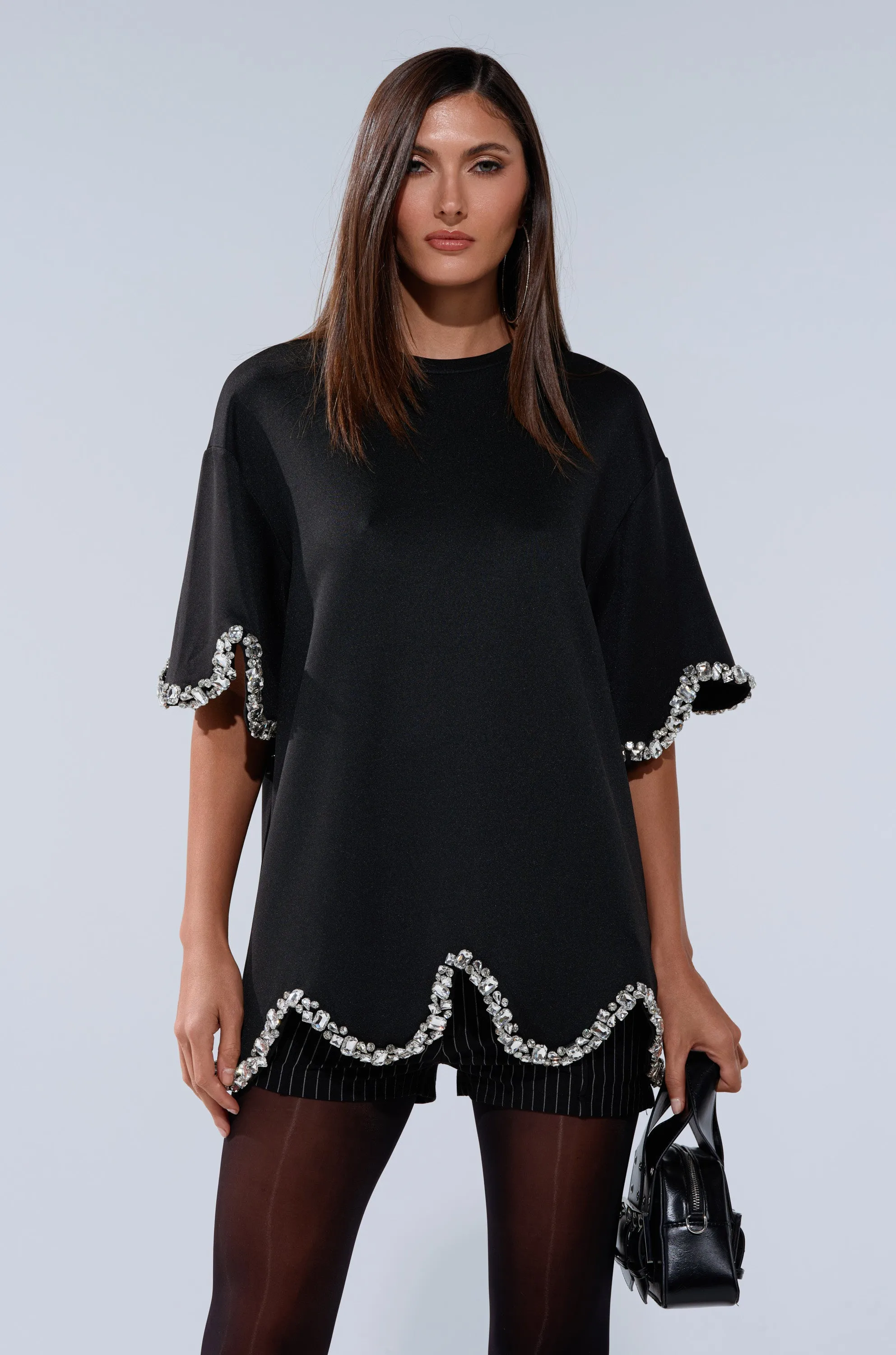AT LEAST I'M ALIVE OVERSIZED TEE WITH RHINESTONES sold by AKIRA product image thumbnail 2