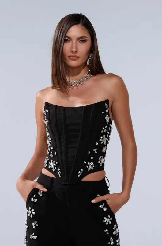 FEELING RICH CORSET WITH RHINESTONE sold by AKIRA