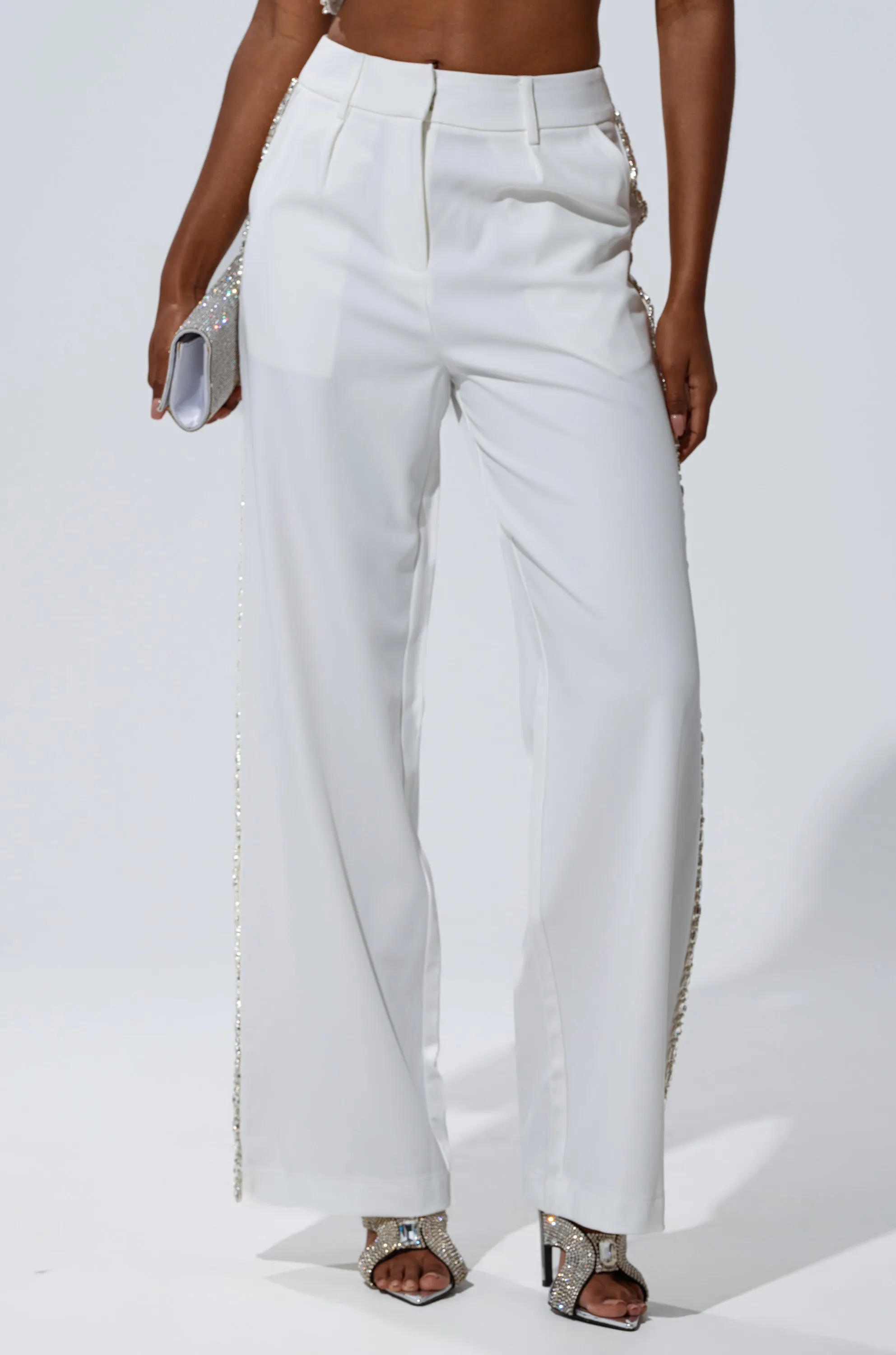 TALK TO ME TROUSER WITH RHINESTONE IN WHITE sold by AKIRA product image thumbnail 2