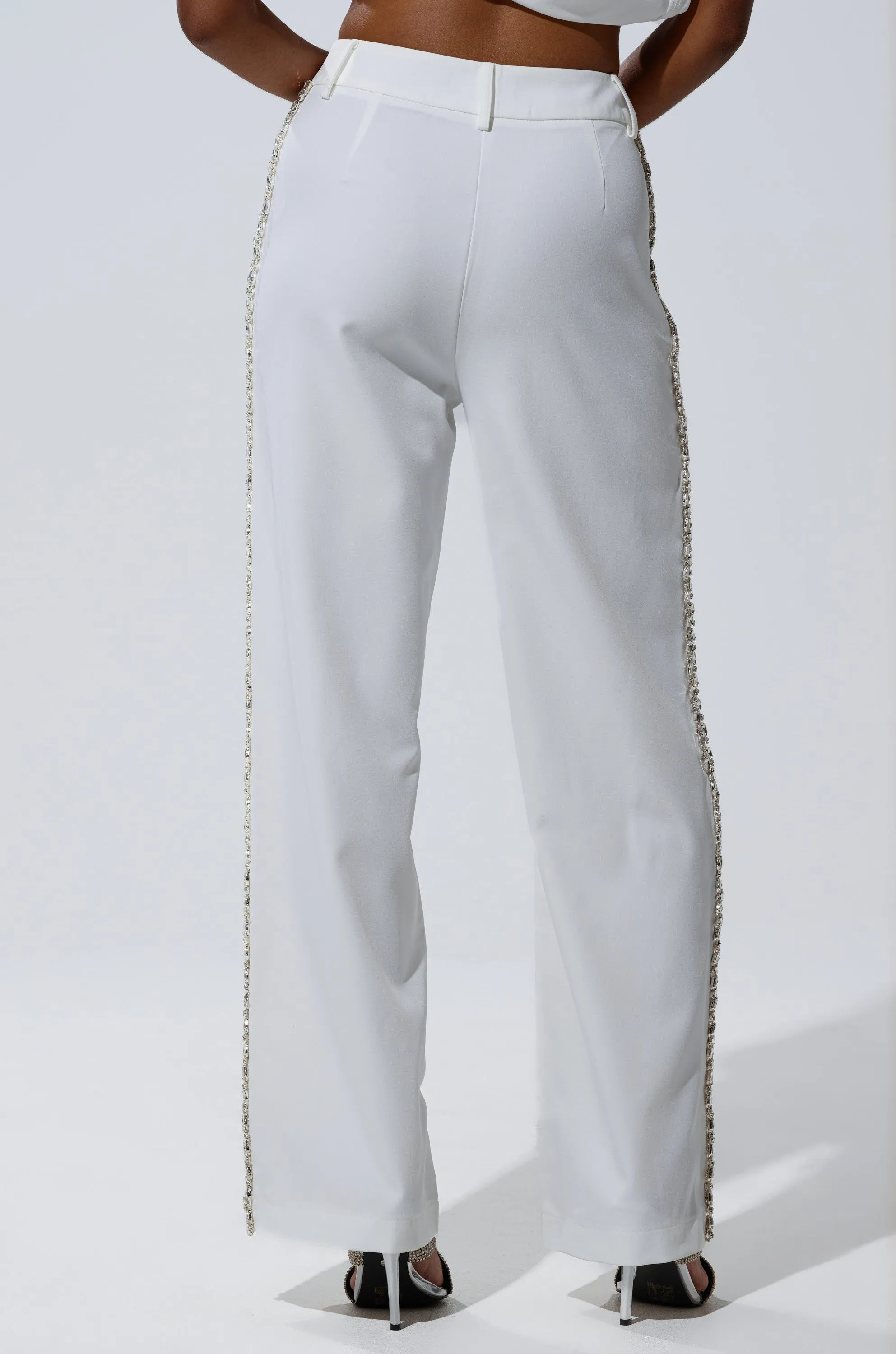 TALK TO ME TROUSER WITH RHINESTONE IN WHITE sold by AKIRA product image thumbnail 4