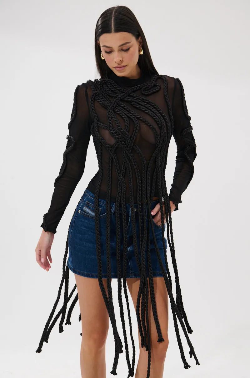 ROPE YOU IN LONG SLEEVE MESH TOP sold by AKIRA product image thumbnail 2