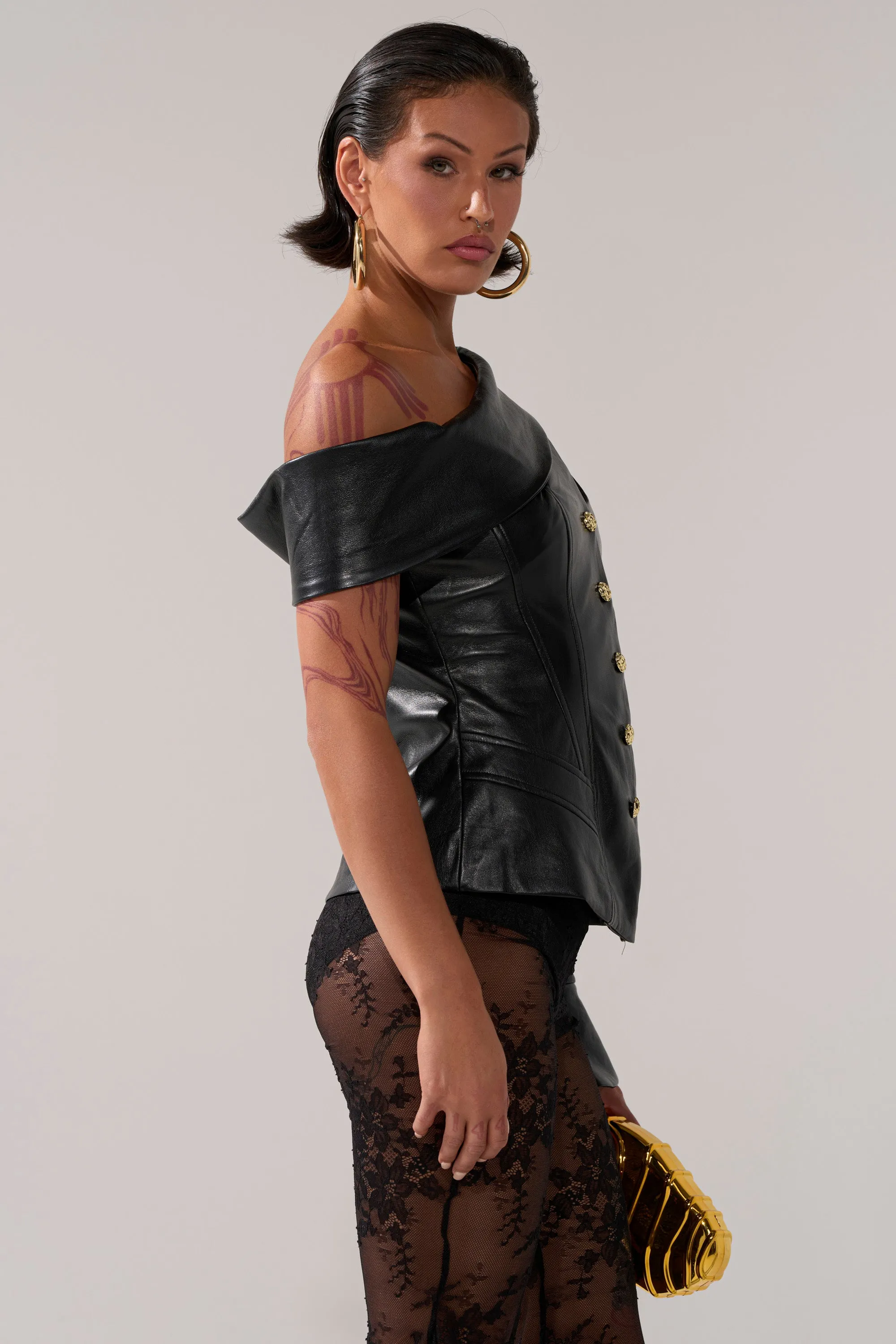 YOU GOT ME FEELING FAUX LEATHER BUTTON DOWN sold by AKIRA product image thumbnail 2