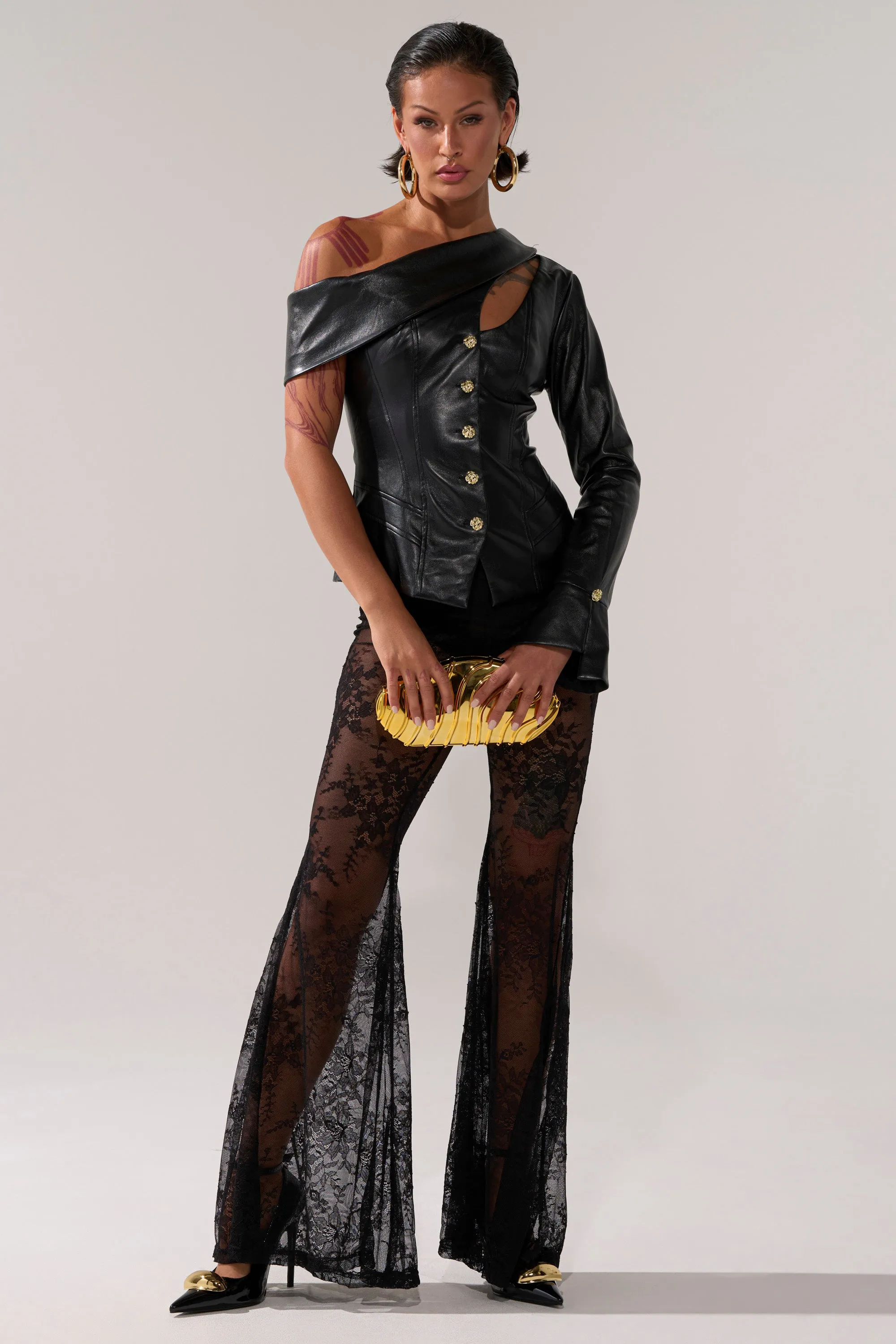 YOU GOT ME FEELING FAUX LEATHER BUTTON DOWN sold by AKIRA product image thumbnail 4