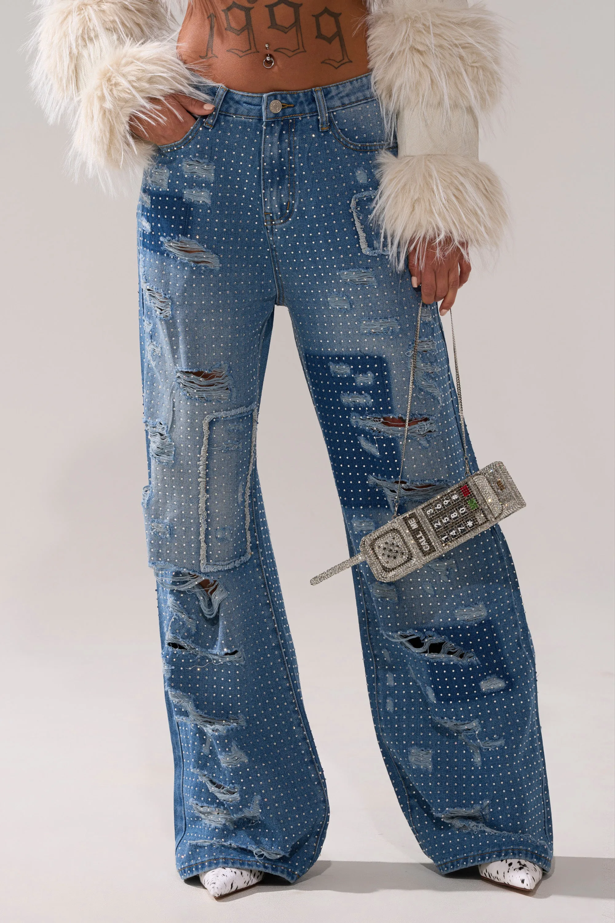 LAY IT LOW RHINESTONE RELAXED DENIM sold by AKIRA product image thumbnail 3