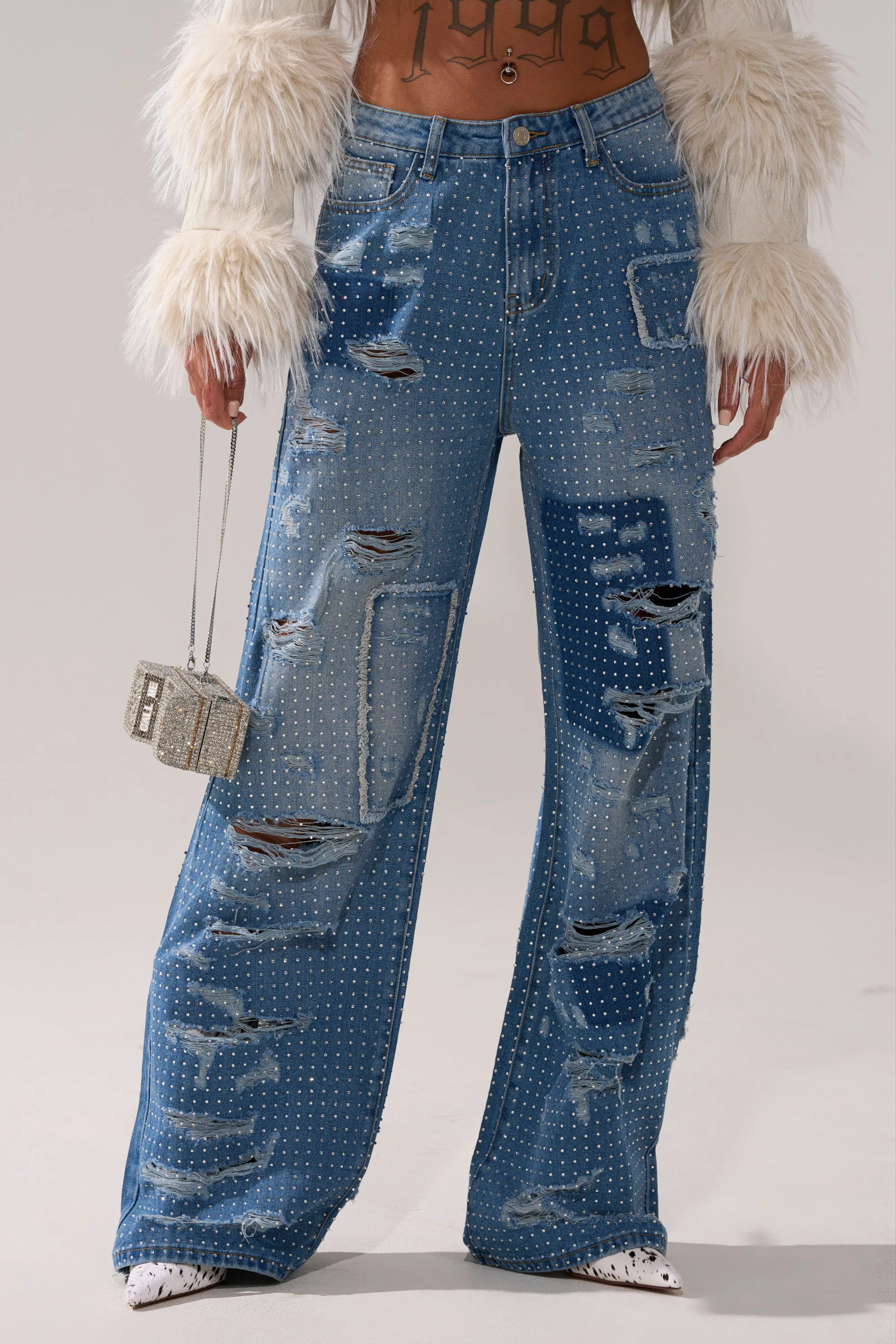 LAY IT LOW RHINESTONE RELAXED DENIM sold by AKIRA product image thumbnail 2